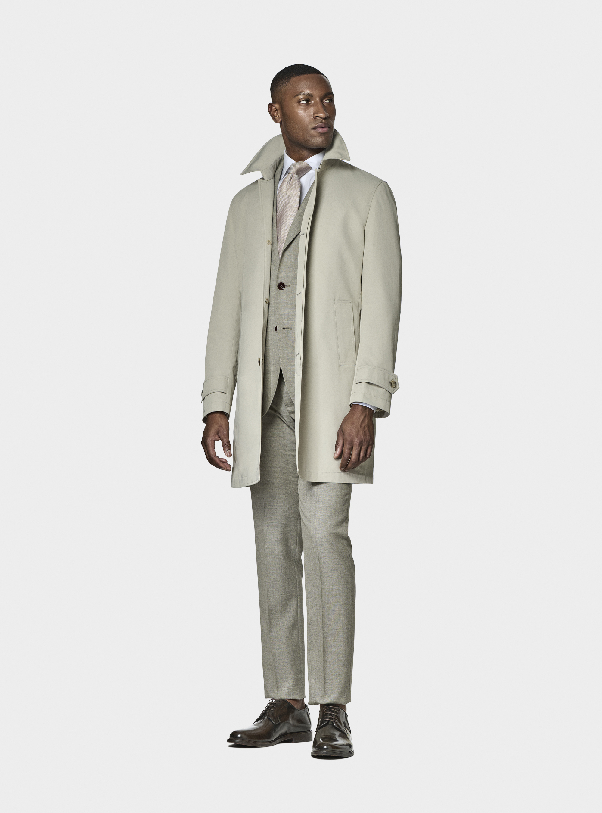 Single-breasted raincoat in cotton blend, ECRU