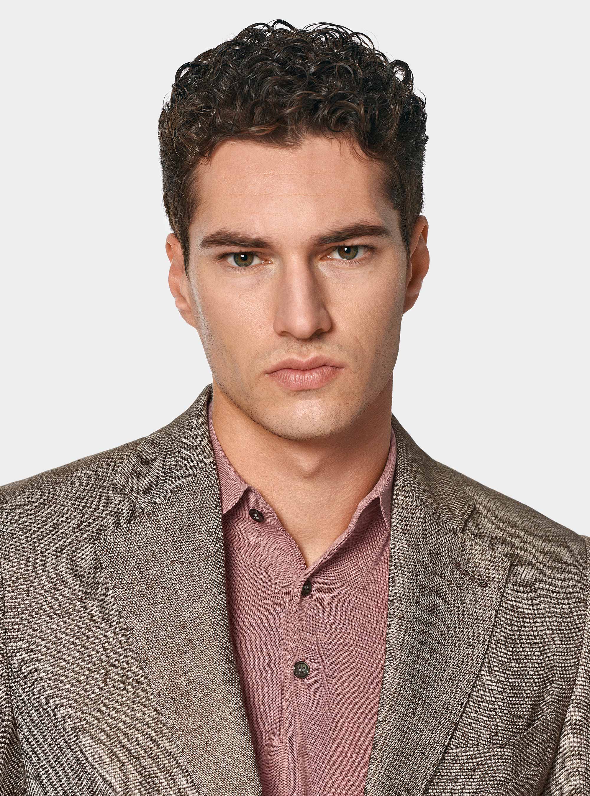 Linen and cotton blend blazer, BROWN