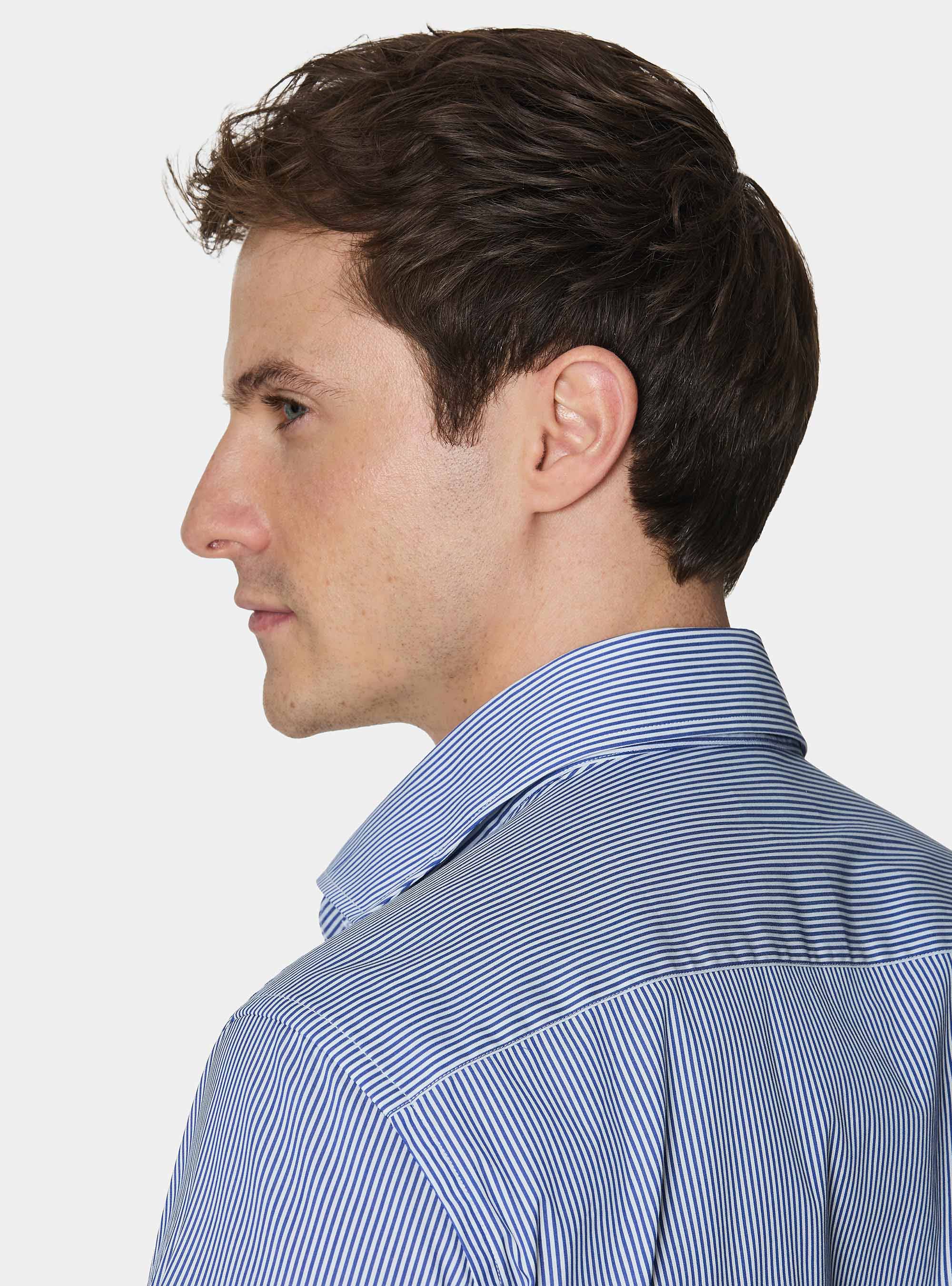 Chemise ray&eacute;e en popeline de coton stretch, BLEU