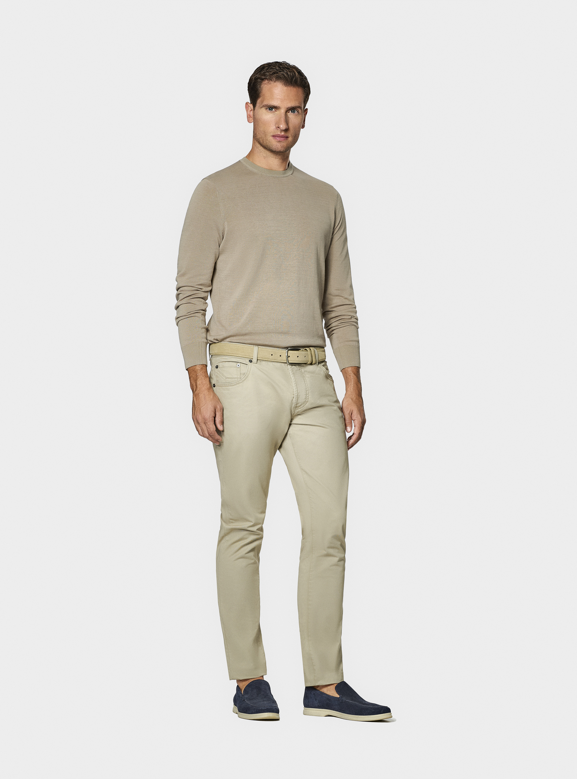 Cotton and silk crew-neck sweater, SAND