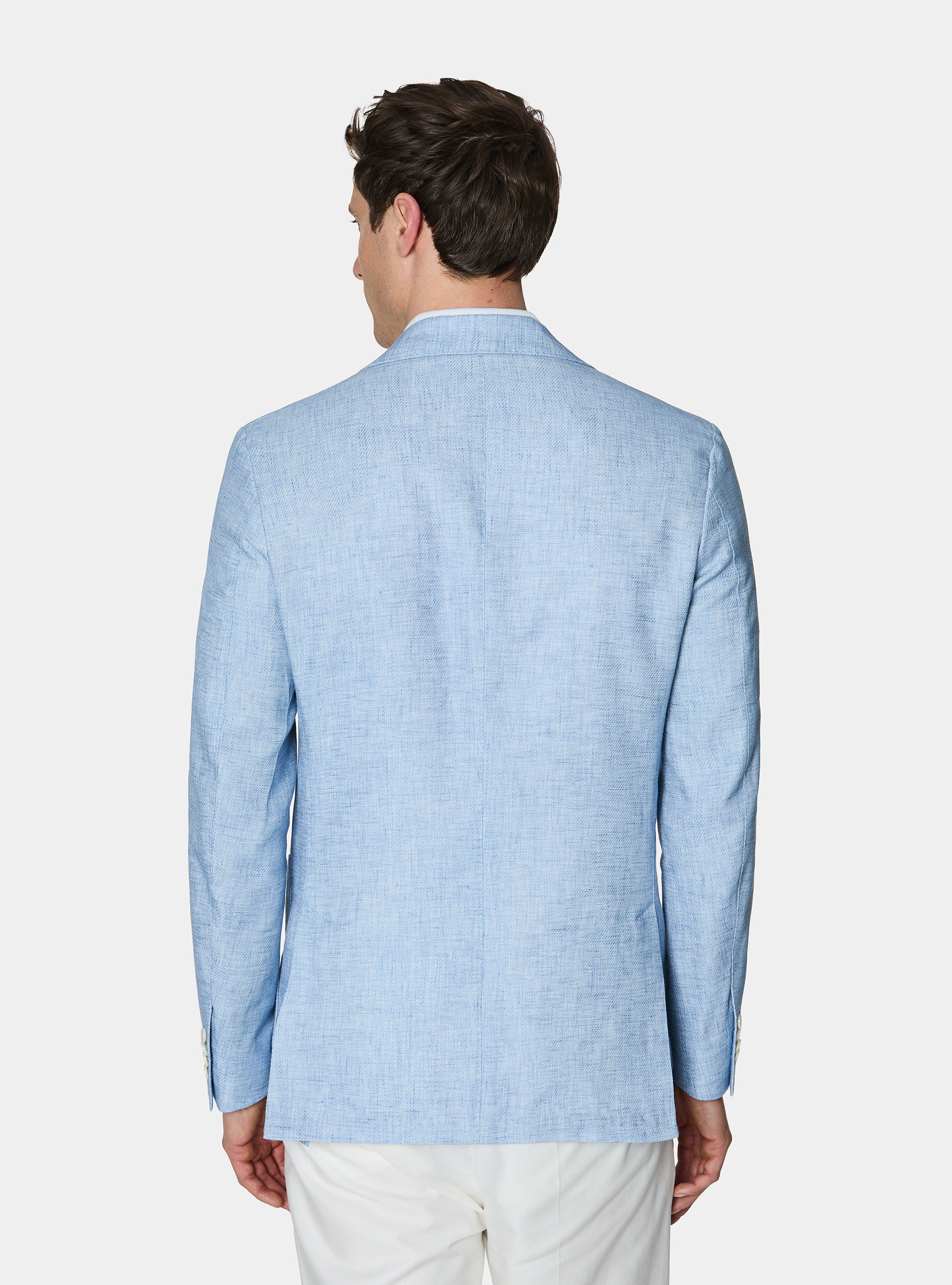 Blazer in cotton and slubbed linen, LIGHT BLUE