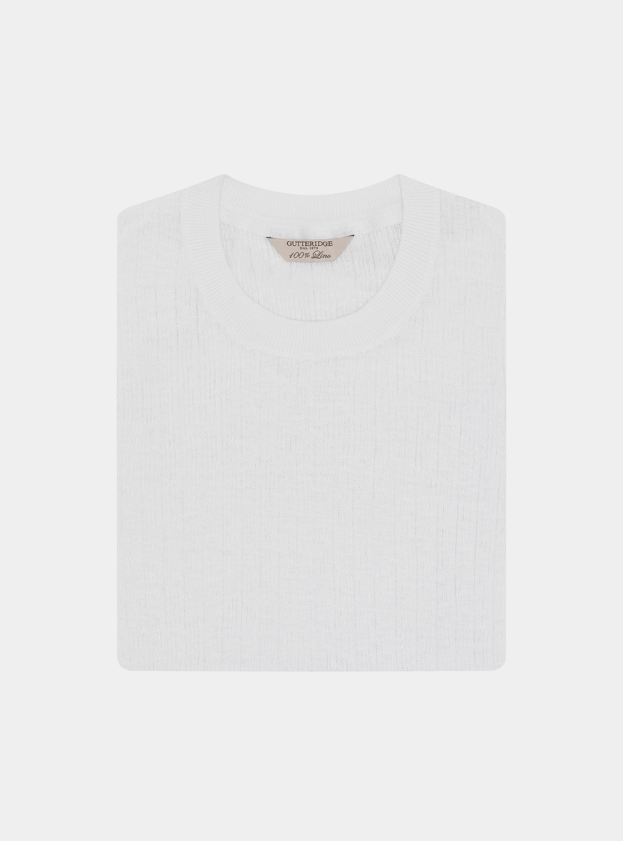 Punto cuello redondo acanalado de puro lino, BLANCO