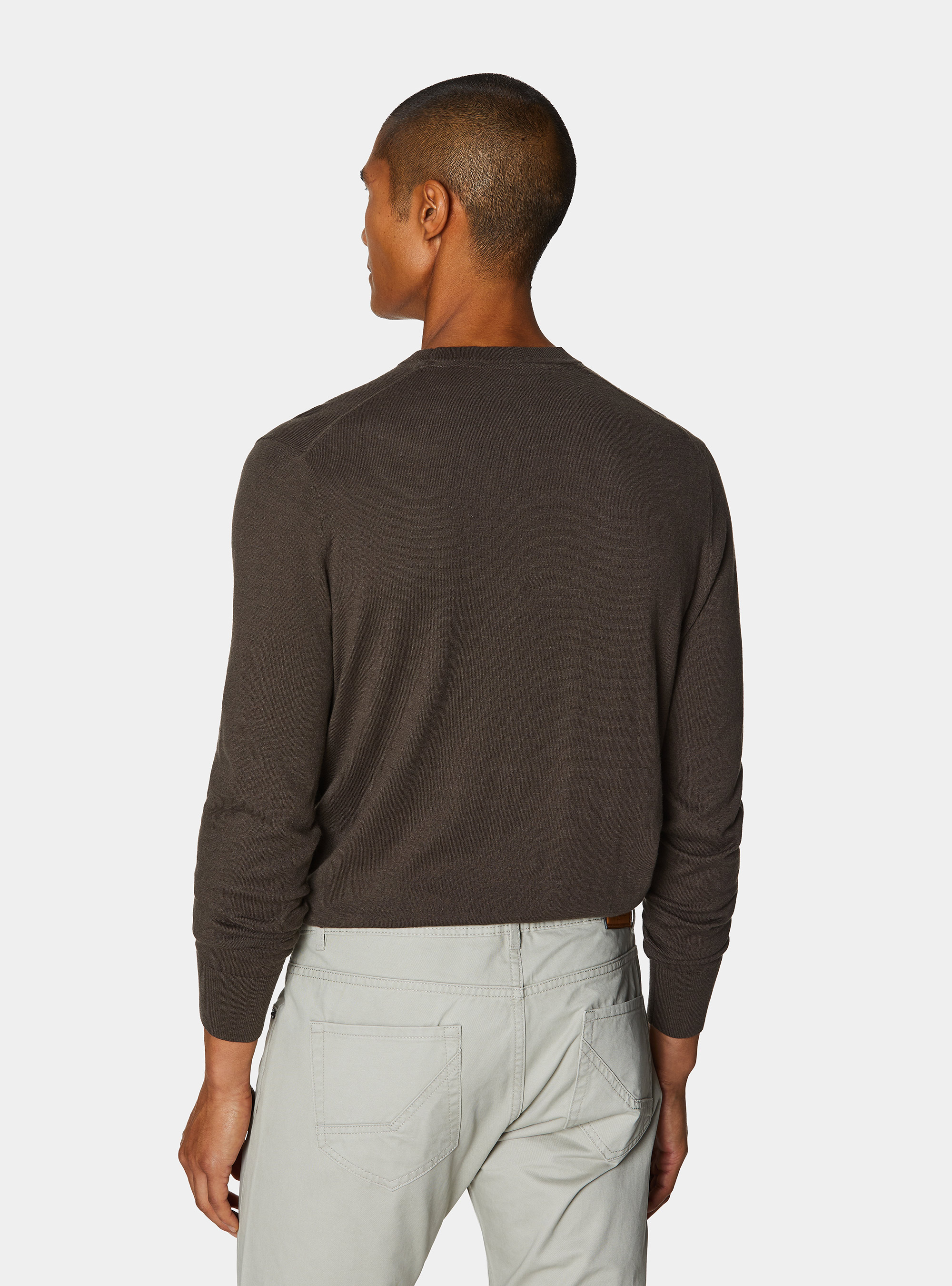 Rundhals-Pullover aus Baumwolle, Seide und Kaschmir, MARRONE 0507C