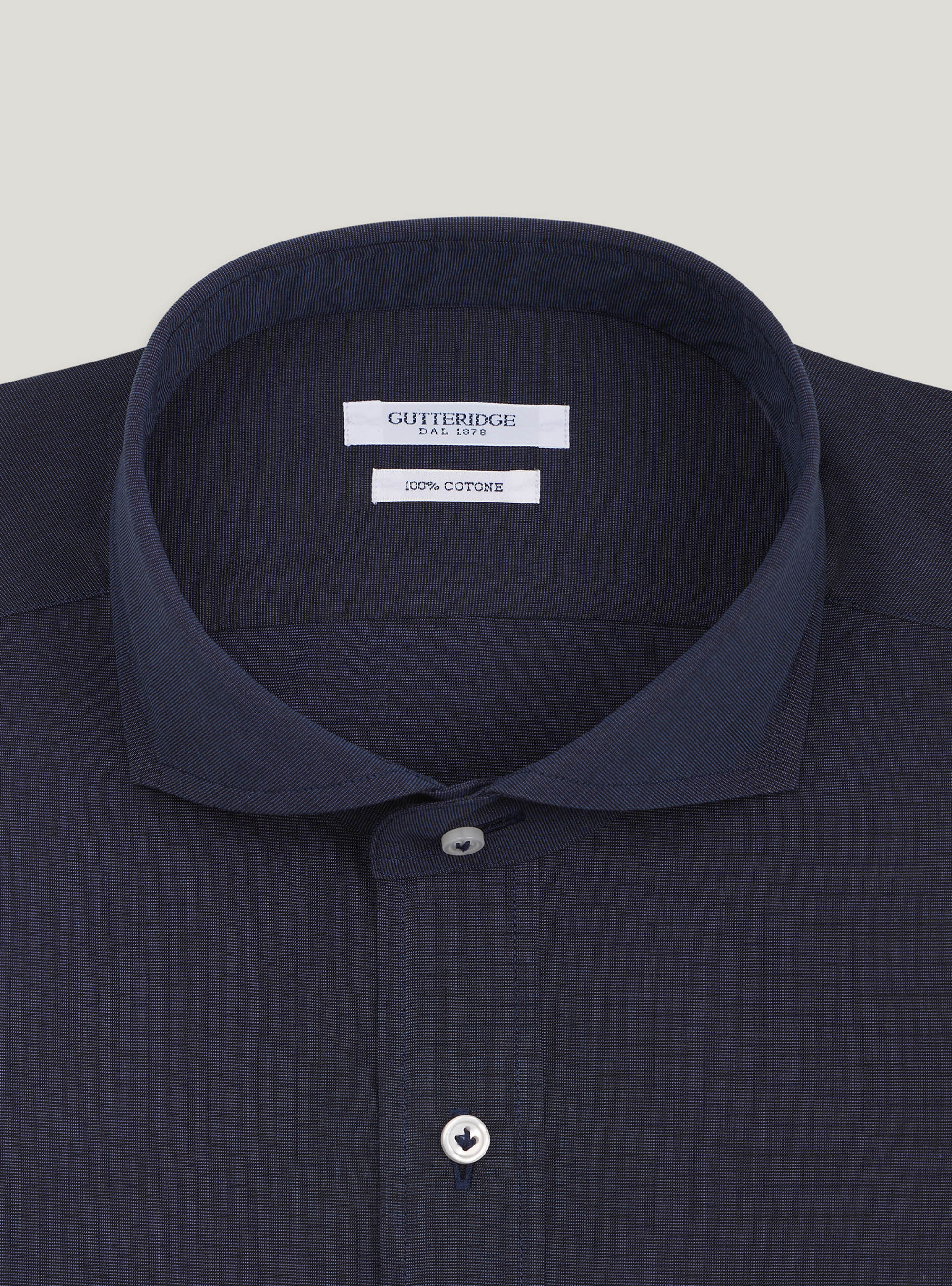 Chemise &agrave; col fran&ccedil;ais en coton fil &agrave; fil, BLEU MARINE