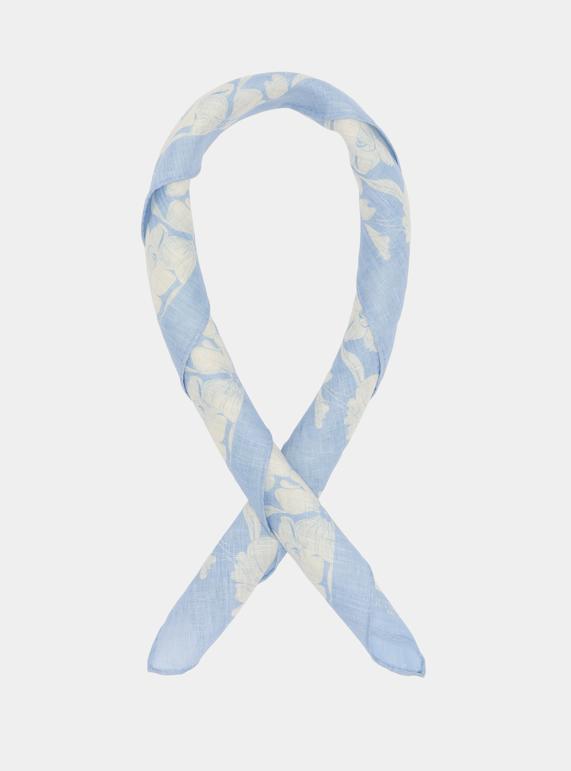 Floral pattern linen foulard, LIGHT BLUE