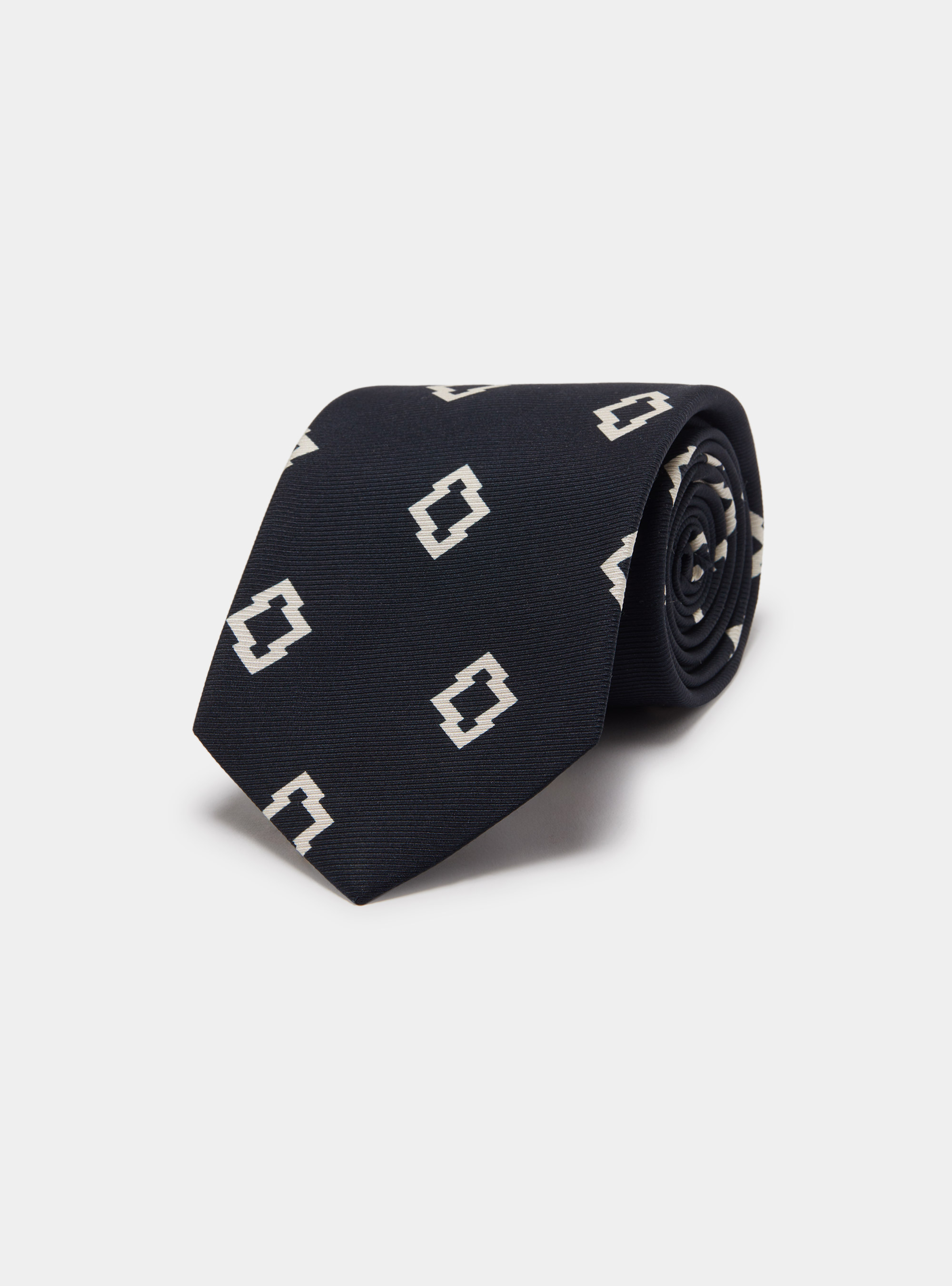 Ethnic print silk tie, NAVY BLUE