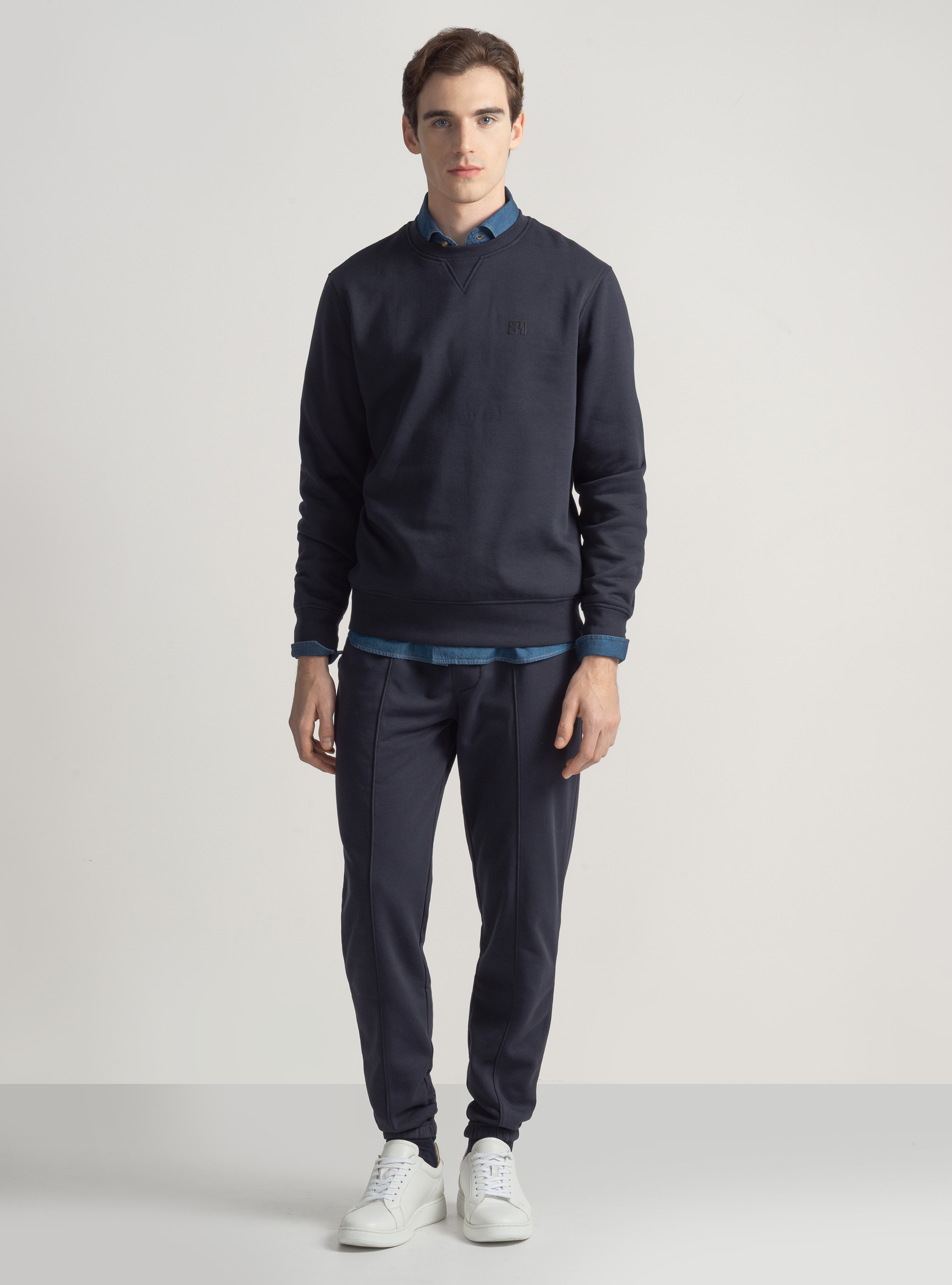 Crew neck sweatshirt with rubberised logo GT01, NAVY BLUE