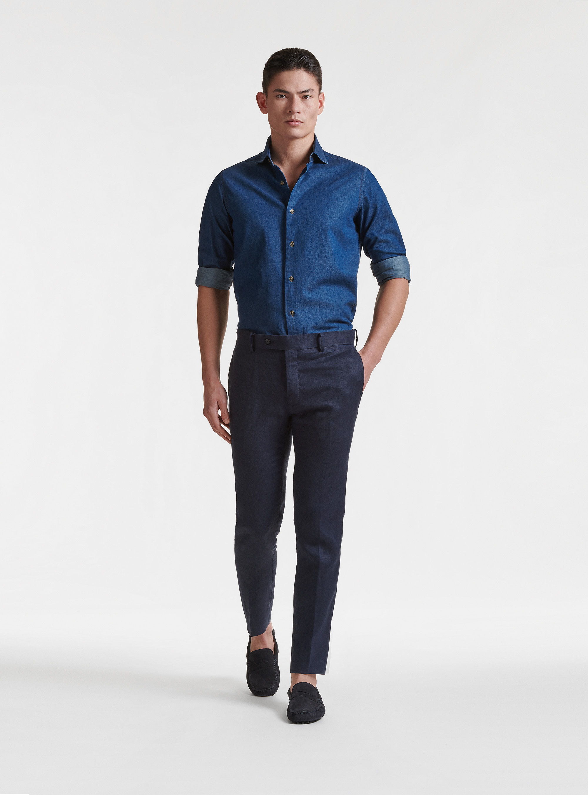 Pure linen suit trousers, NAVY BLUE