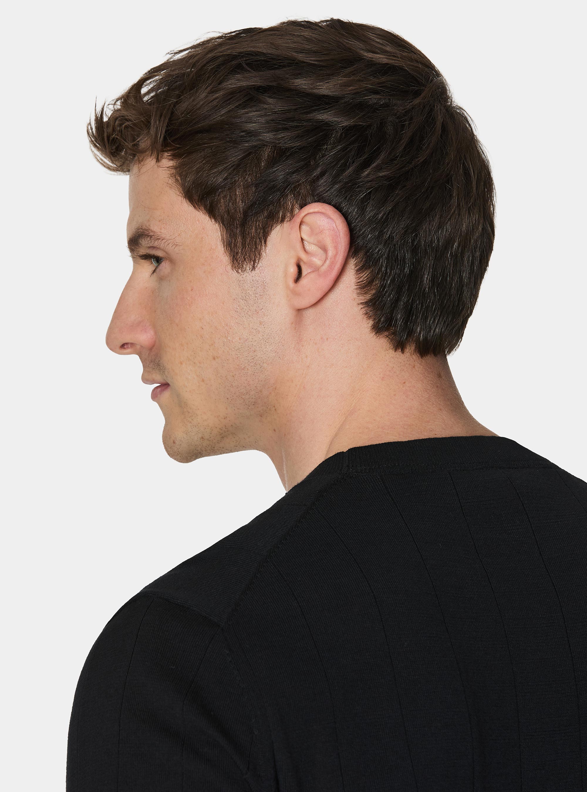 Pure cotton flat-ribbed sweater, BLACK