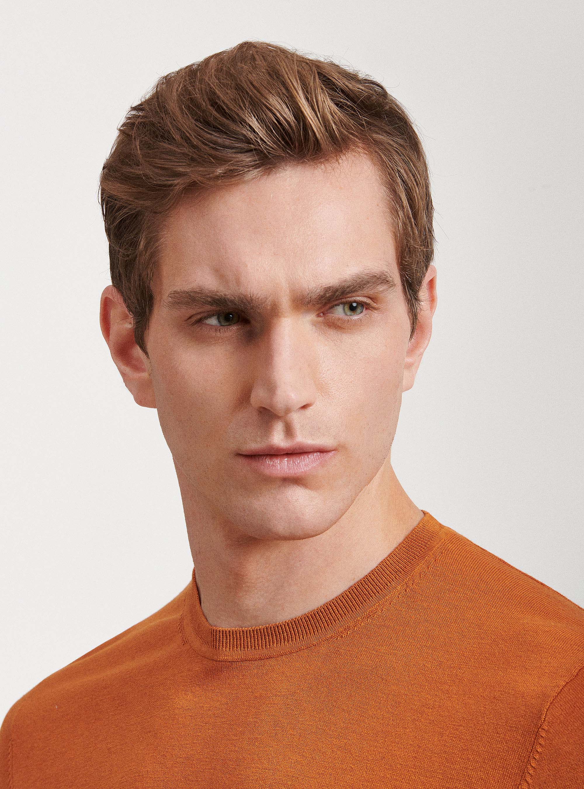 Silk and cotton crew-neck sweater, ORANGE
