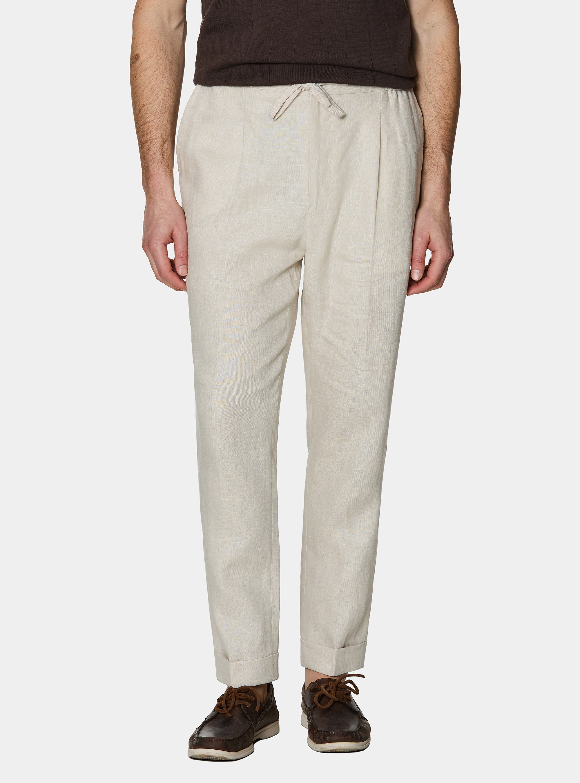 Pantalon en pur lin avec pinces et cordon de serrage, &Atilde; CRU
