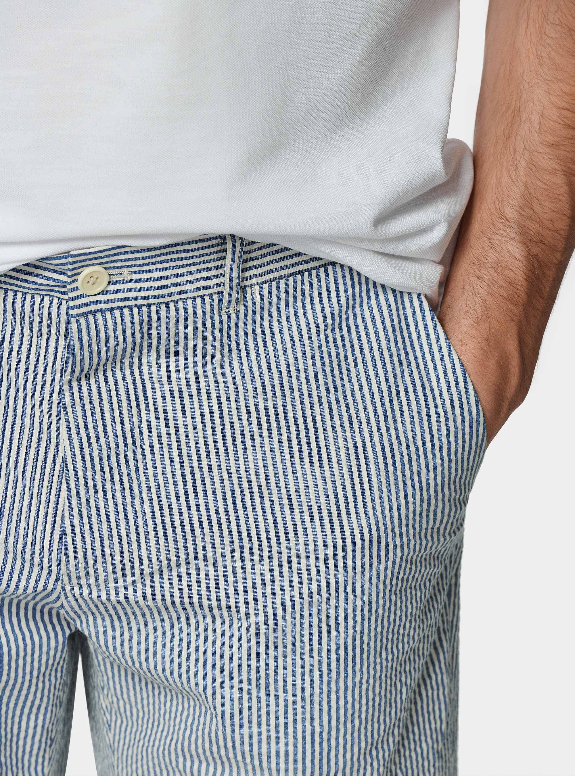 Bermuda seersucker in cotone stretch, BLU