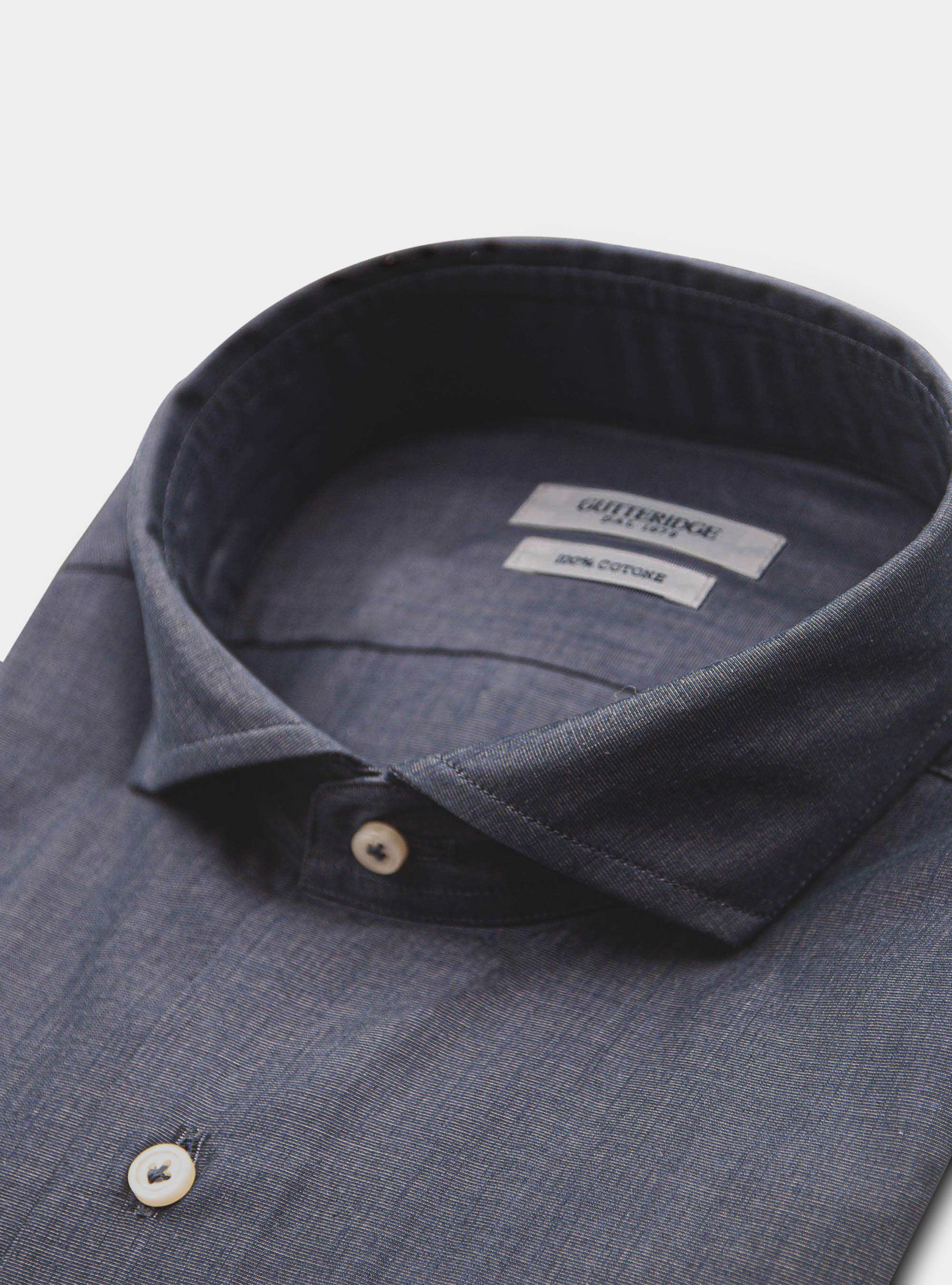 Camicia fil a fil collo francese, BLU NAVY