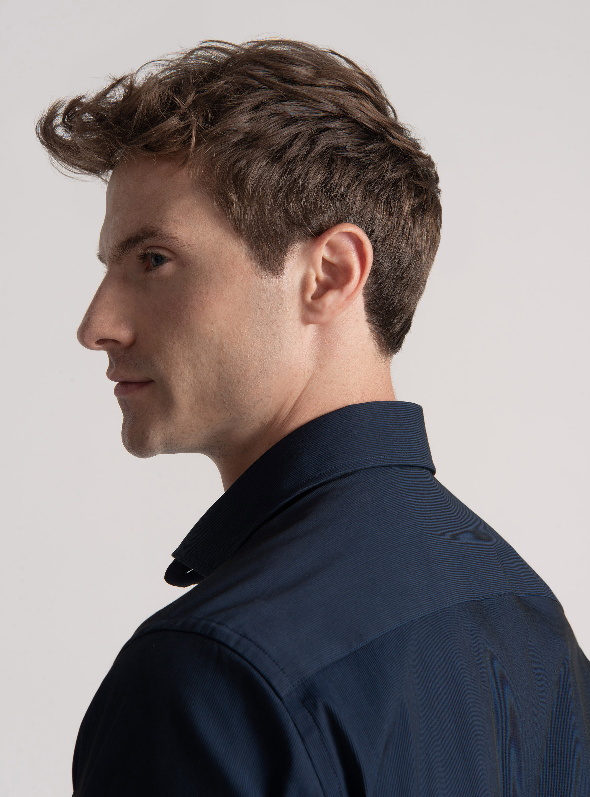 Camicia in cotone piquet stretch, BLU NAVY