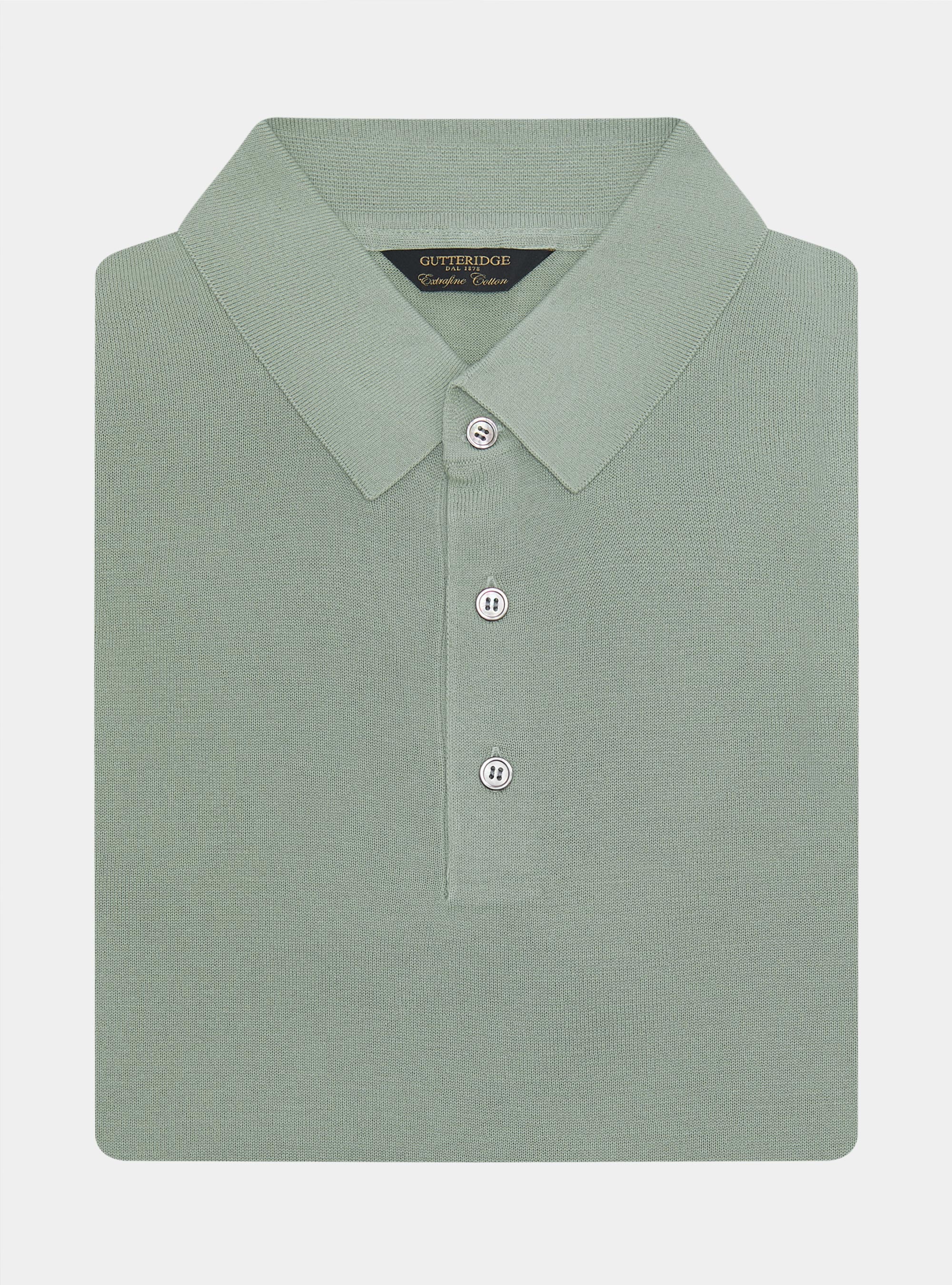Extra-fine cotton knit polo shirt, SALVIA 0602C