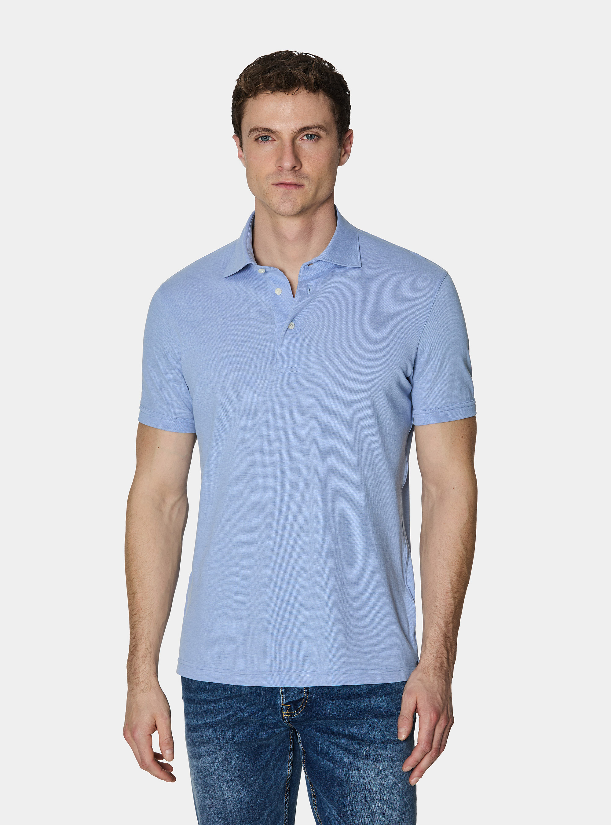 Polo de piqu&eacute; el&aacute;stico GT01, CELESTE