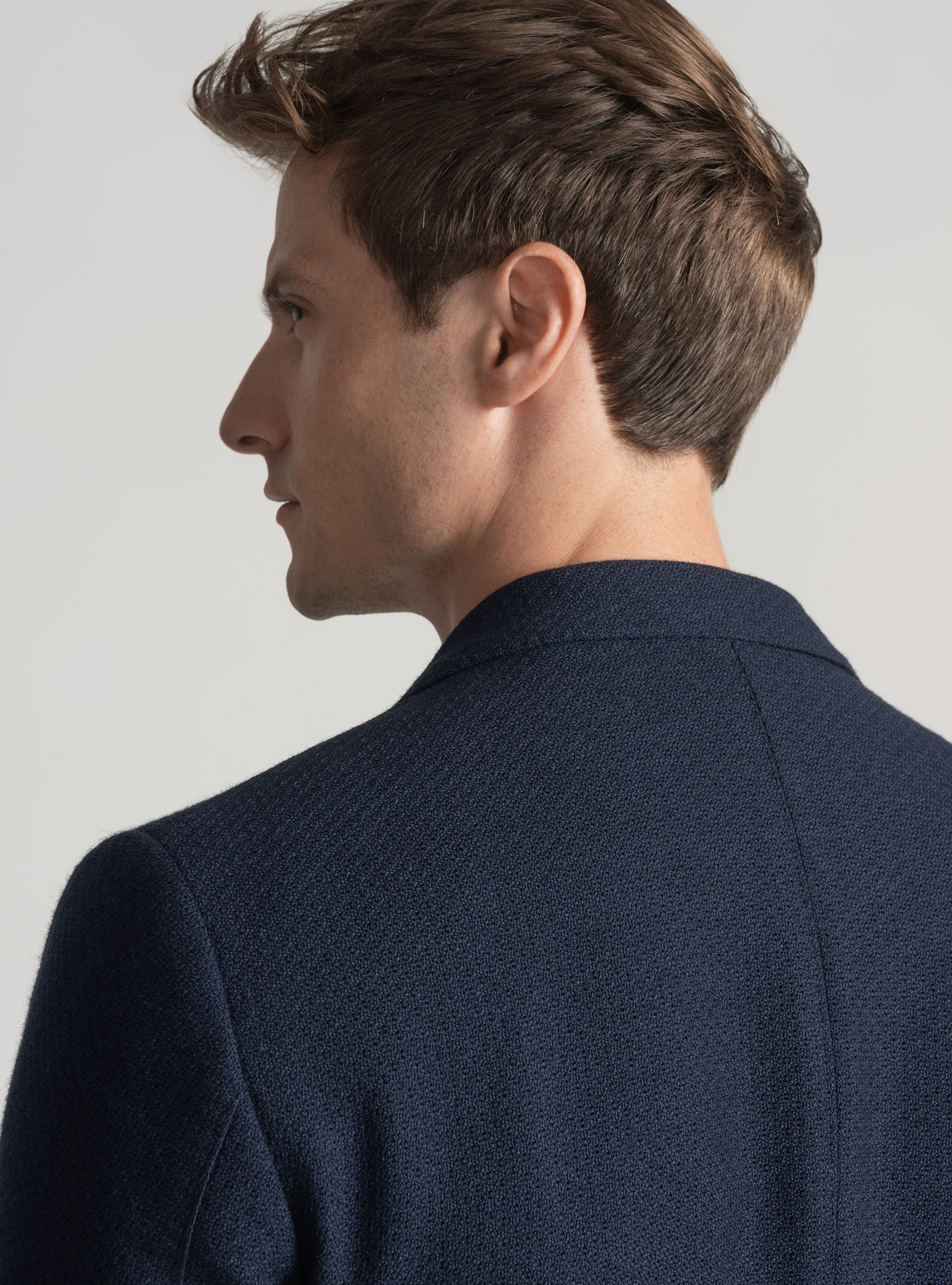 Wool and cotton leno blazer, NAVY BLUE