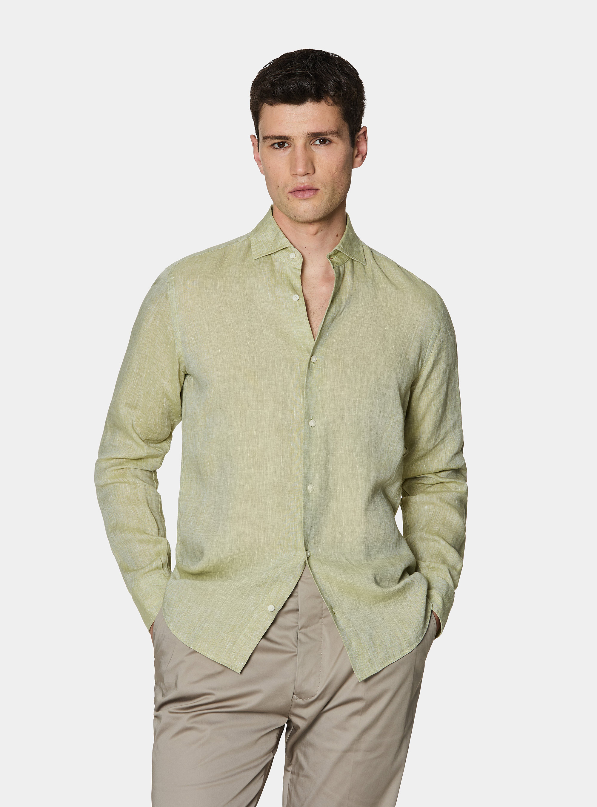 Hemd aus reinem Leinen, VERDE PISTACCHIO 0616C