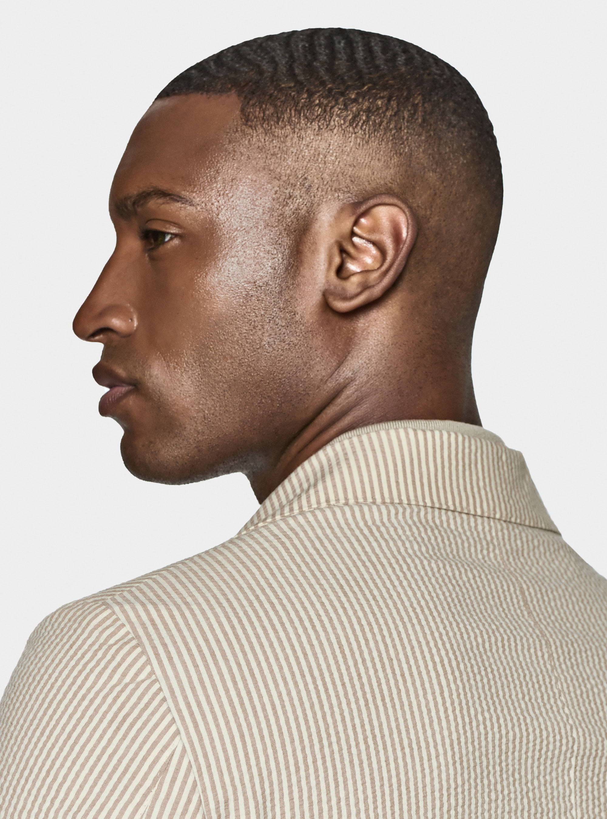 Striped blazer in seersucker cotton, SAND