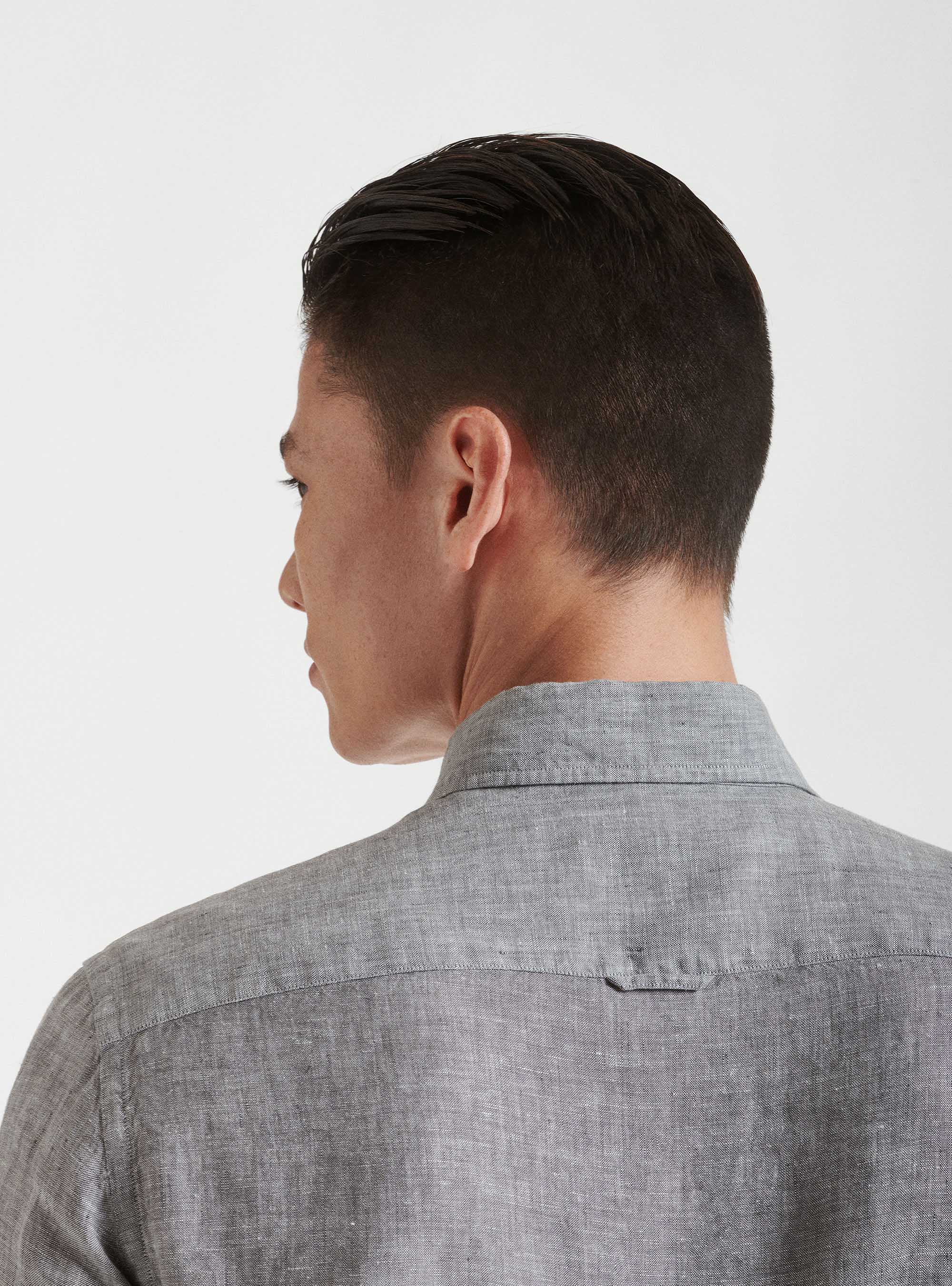 Camisa de lino puro con cuello semifranc&eacute;s, GRIS CLARO JASPEADO
