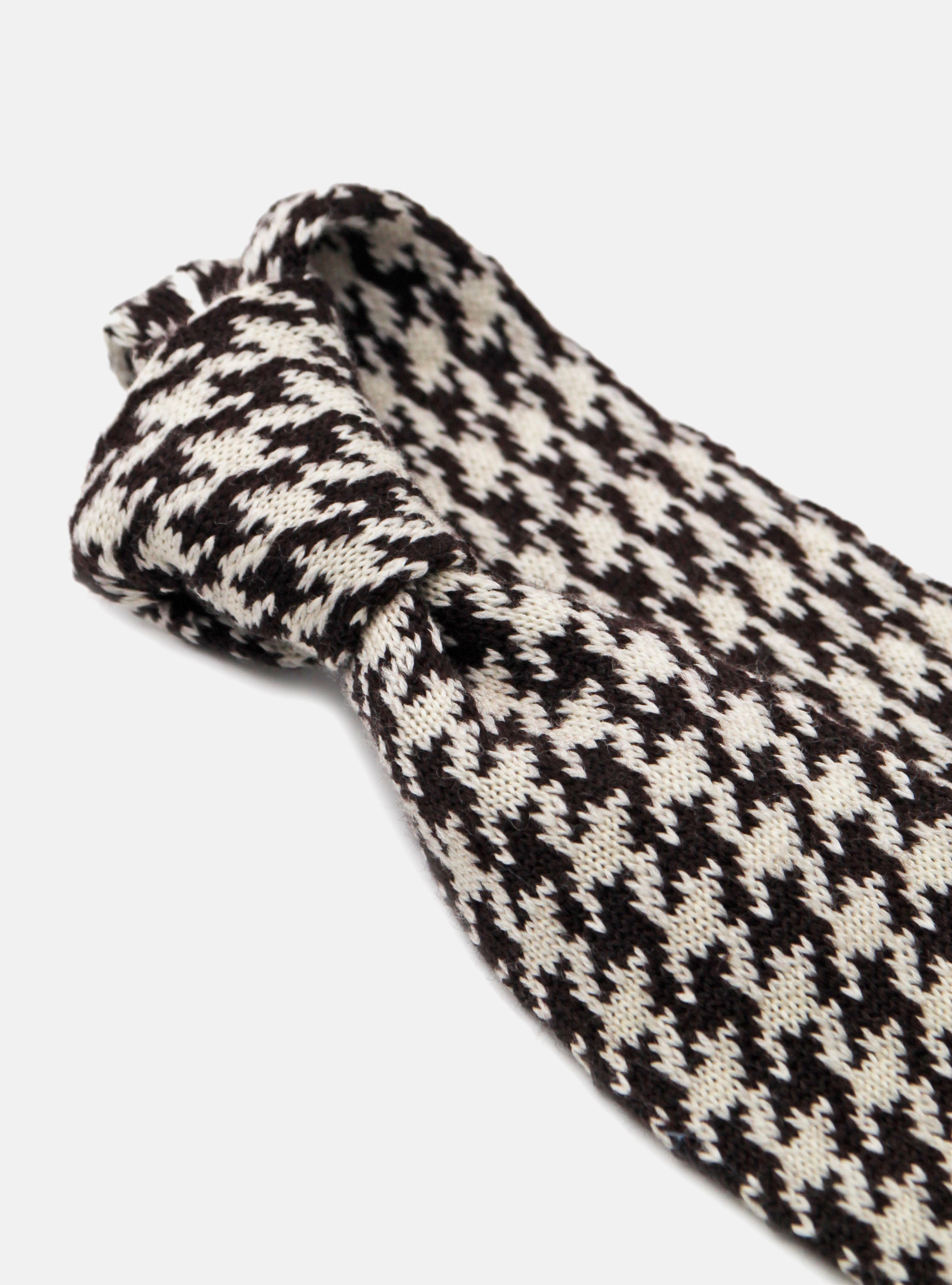 Pied de poule knitted wool tie, BROWN
