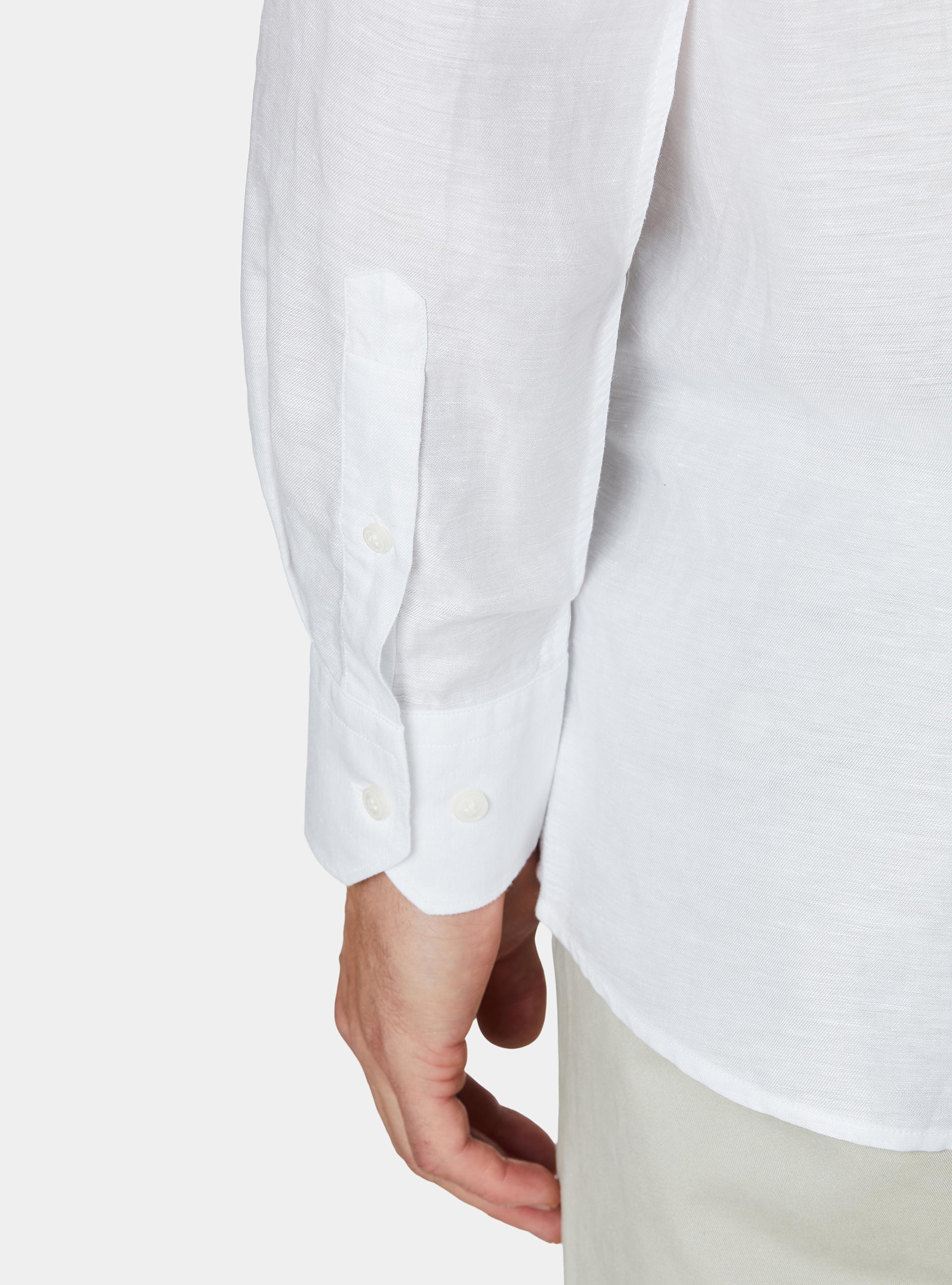 Leinenmischhemd mit Beleg, BIANCO 0099C