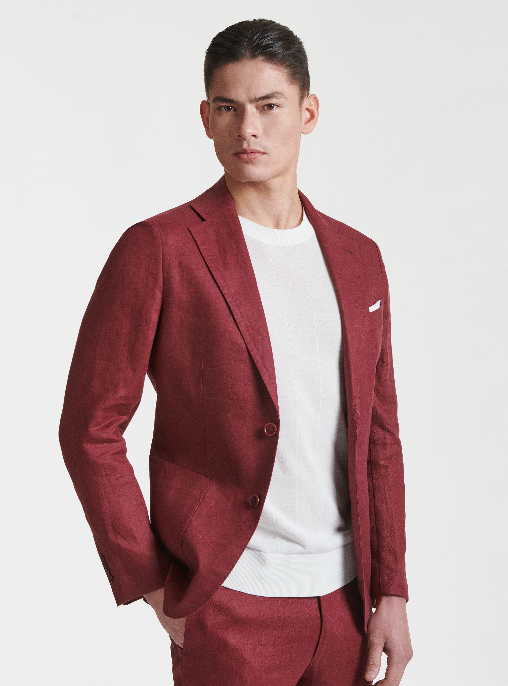 Pure linen suit blazer, BORDEAUX