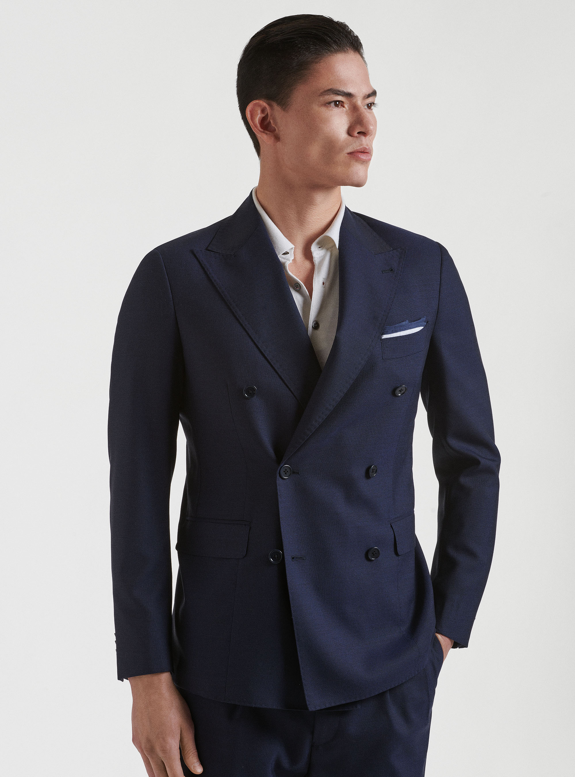 Double-breasted slim fit blazer in pure wool Vitale Barberis Canonico, NAVY BLUE