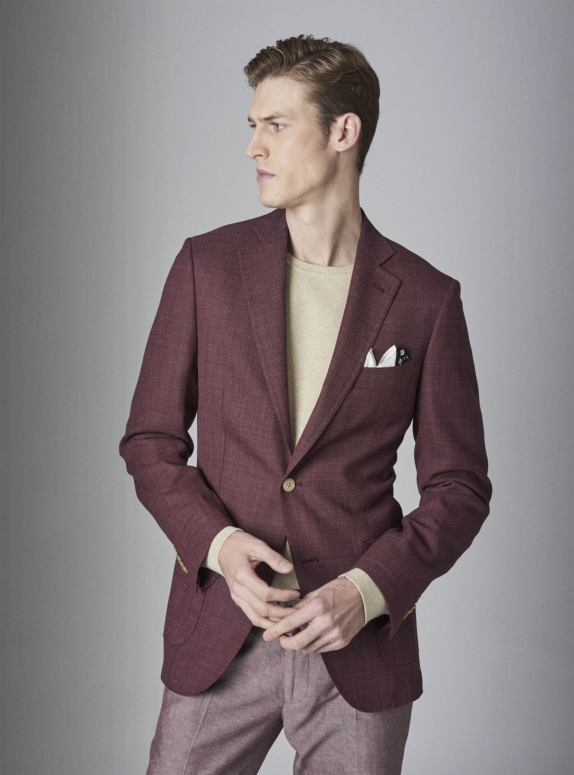Micro-textured pure wool blazer, BORDEAUX