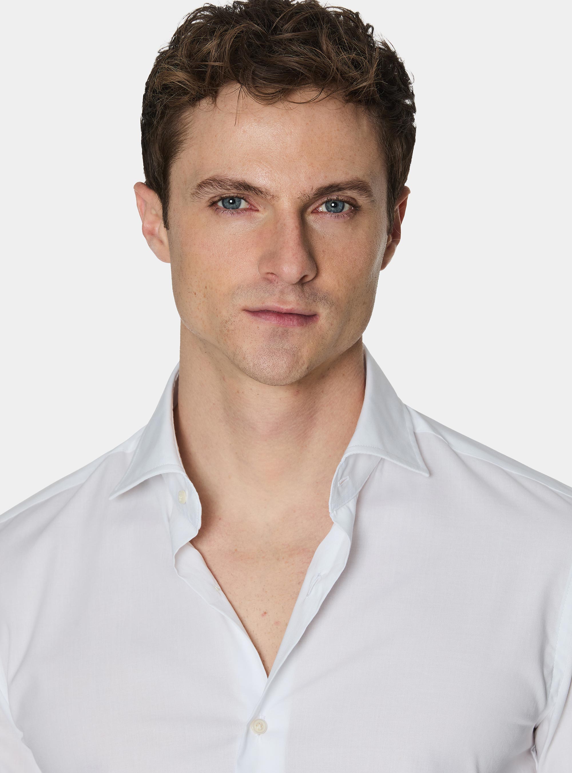 Camisa de popel&iacute;n de algod&oacute;n el&aacute;stico, BLANCO