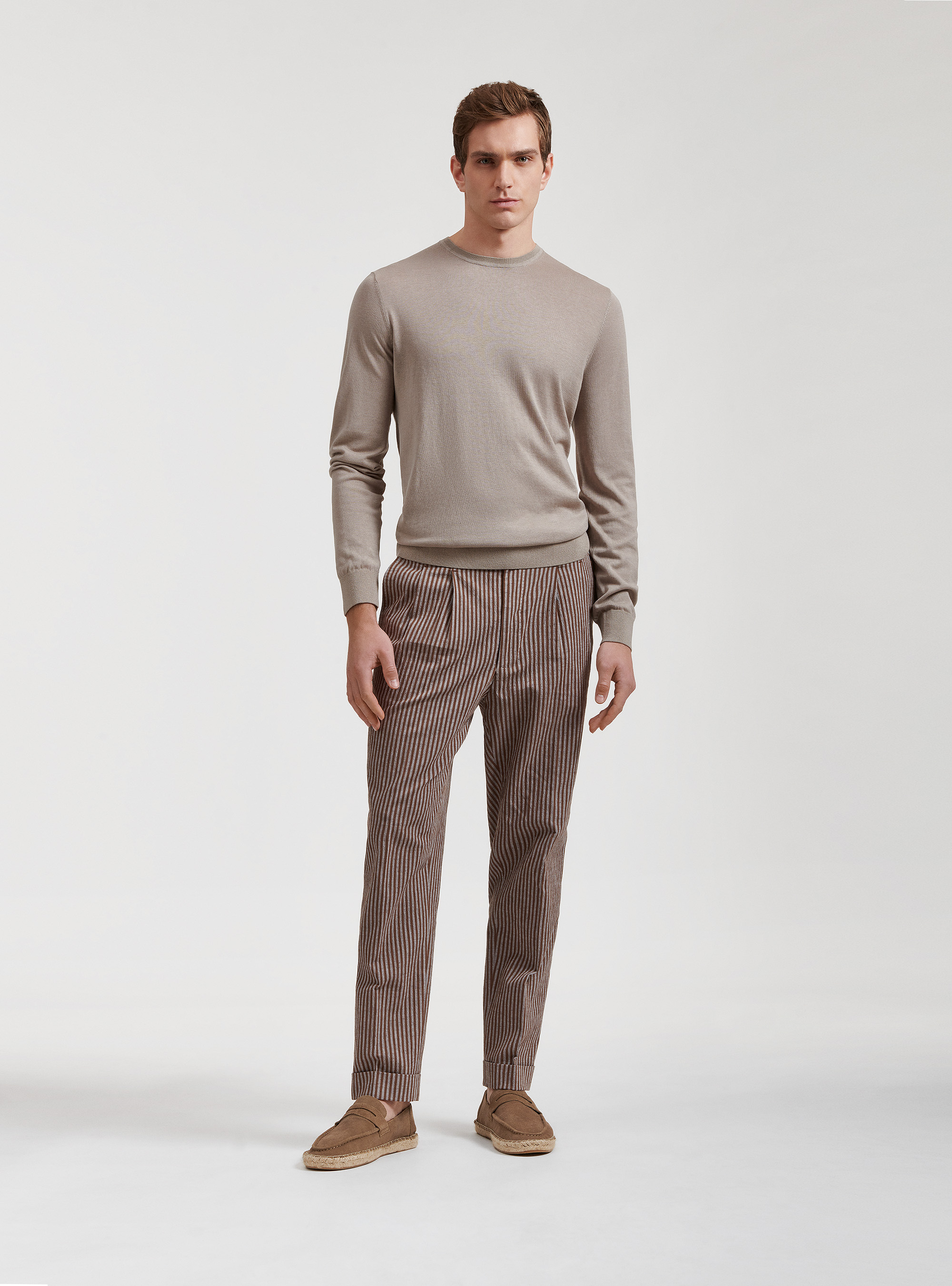 Silk and cotton crew-neck sweater, SAND