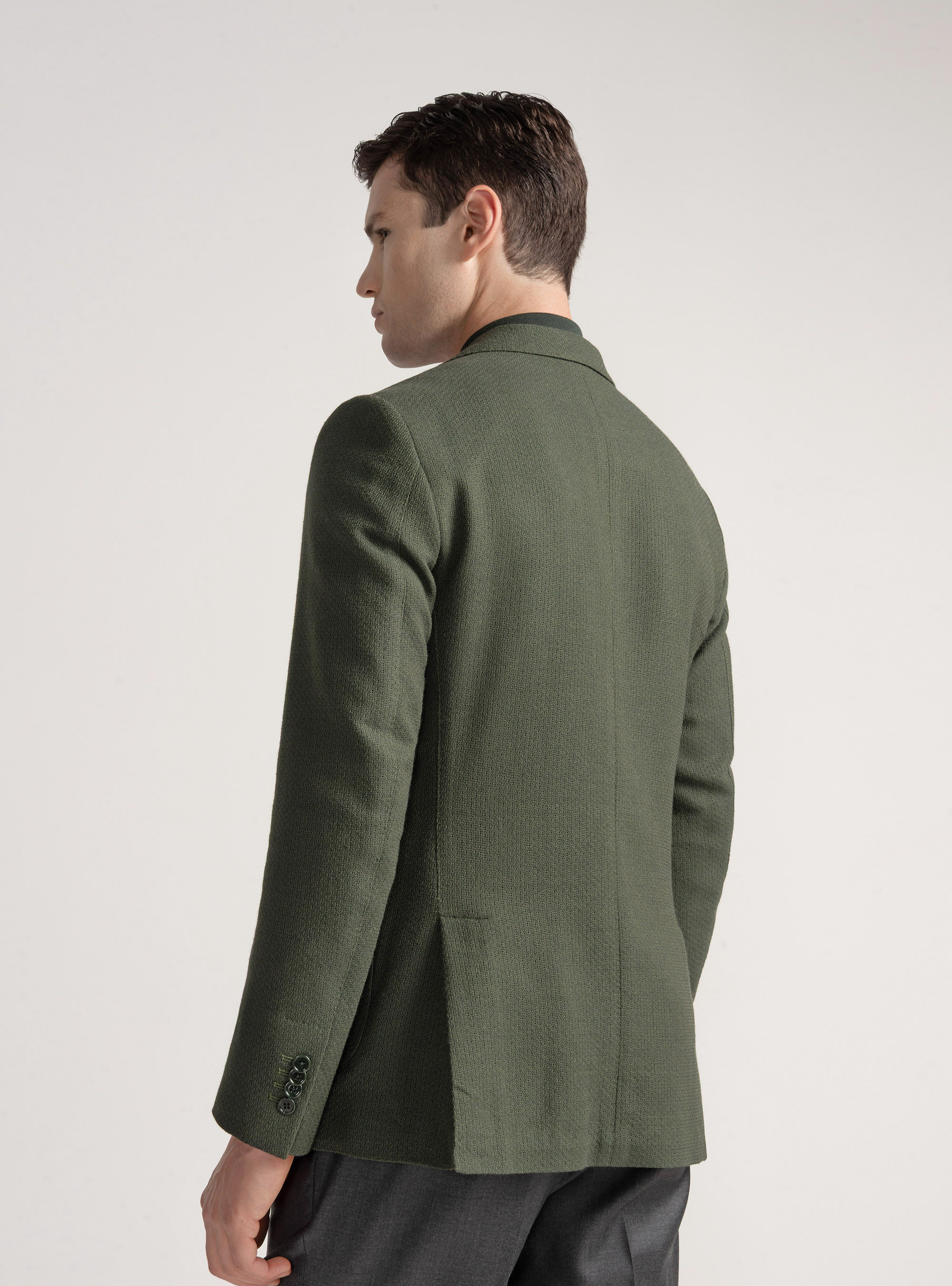 Wool and cotton leno blazer, GREEN