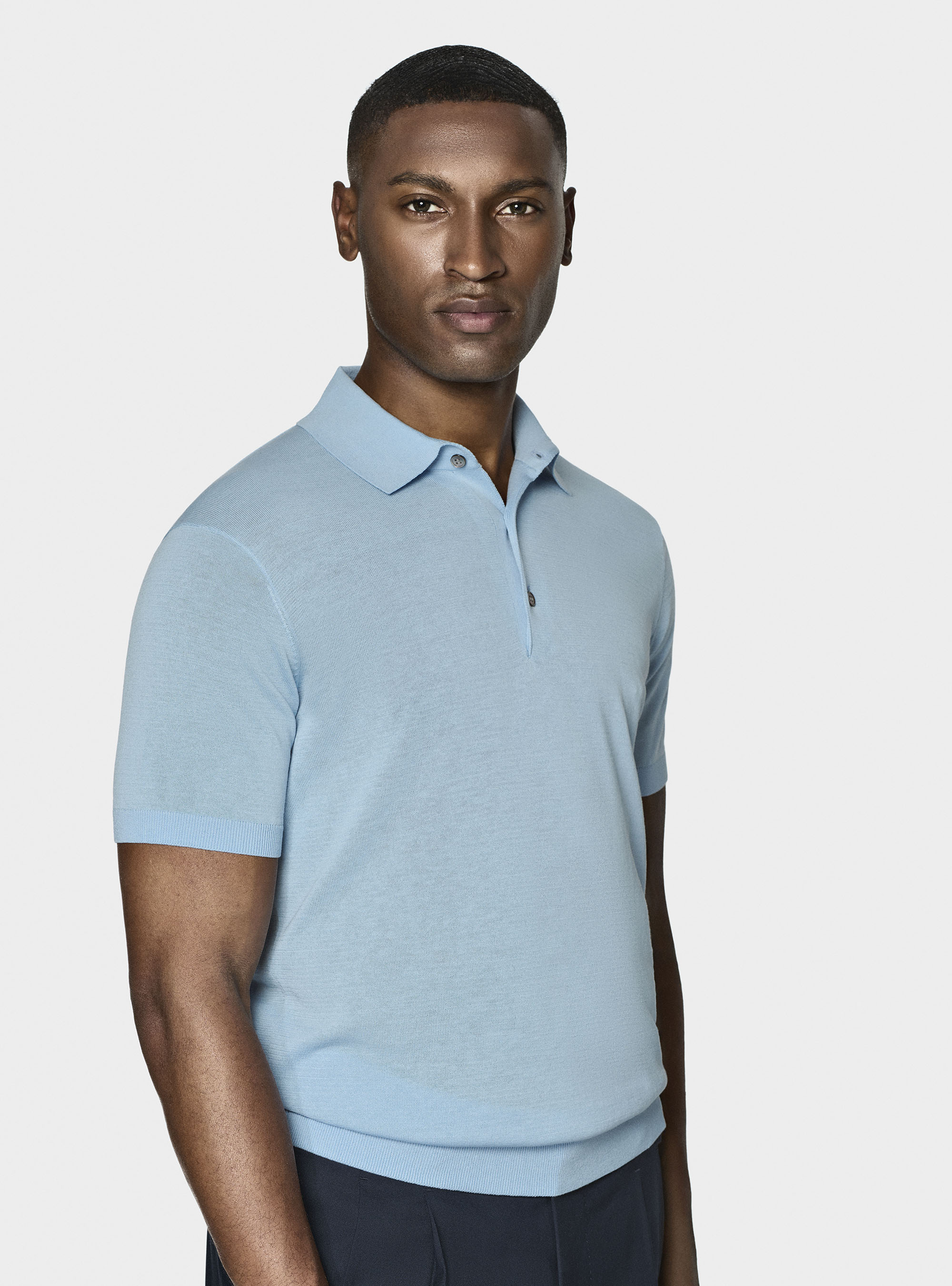 Poloshirt aus Baumwolle und Seide, AZZURRO 0276C