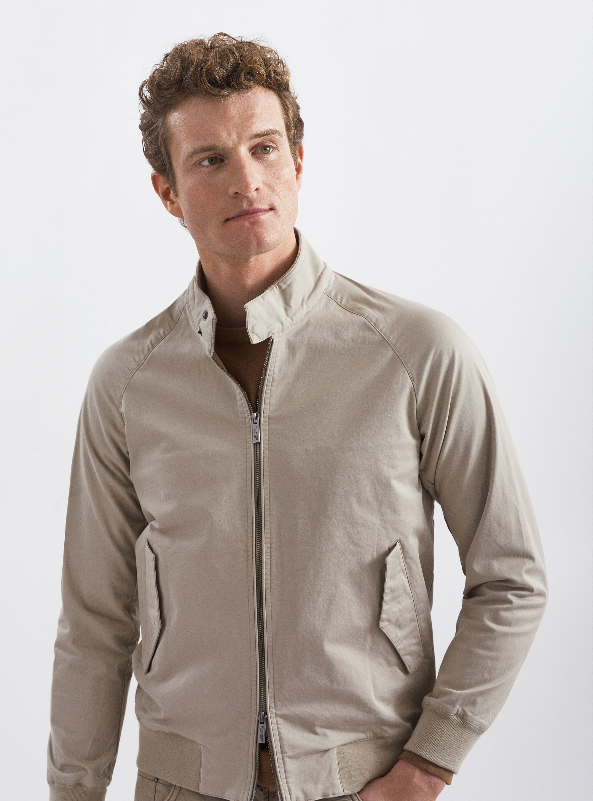 Bomber in twill di cotone stretch, SABBIA