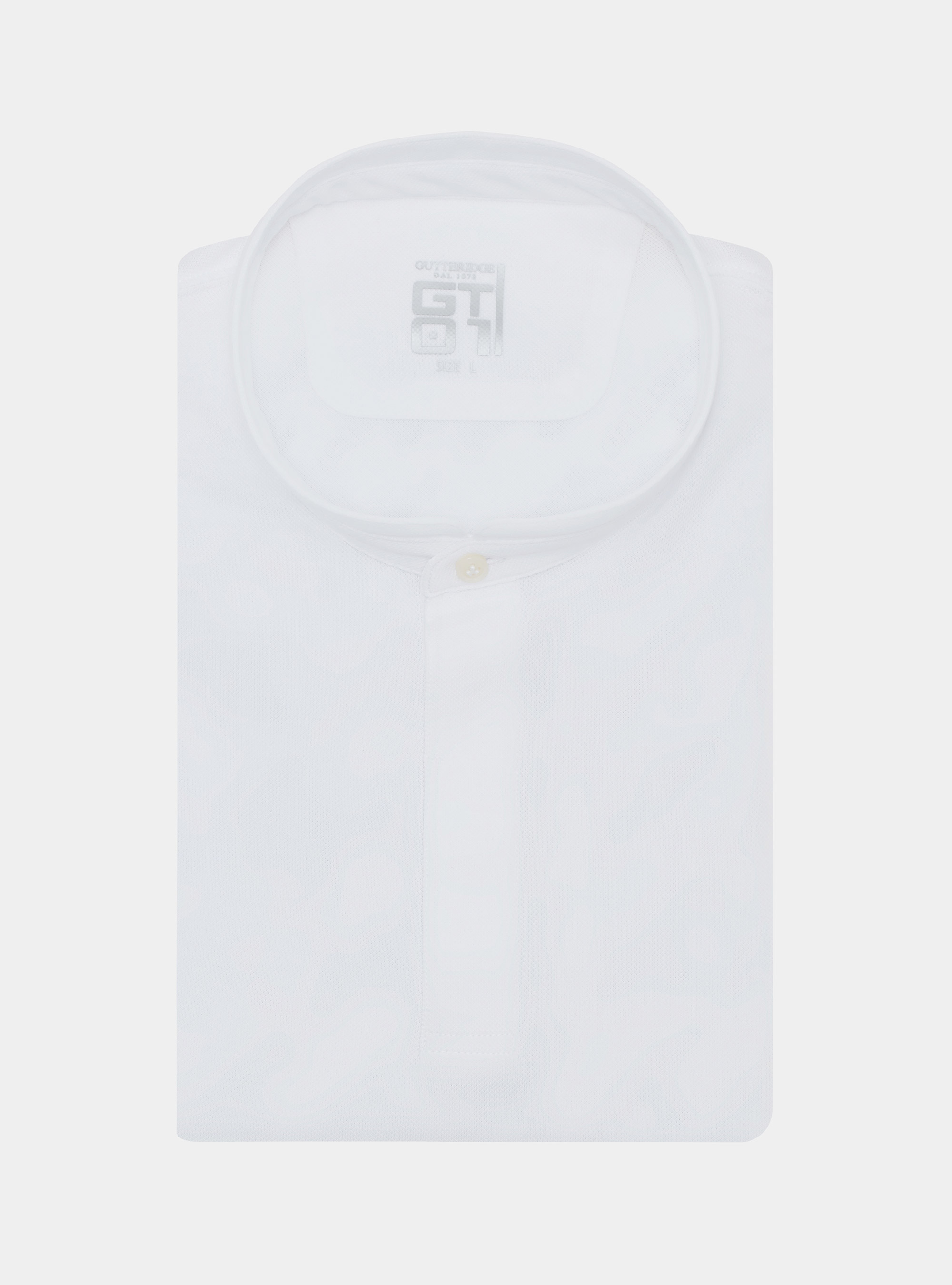 Polo collo coreano in misto cotone stretch, BIANCO
