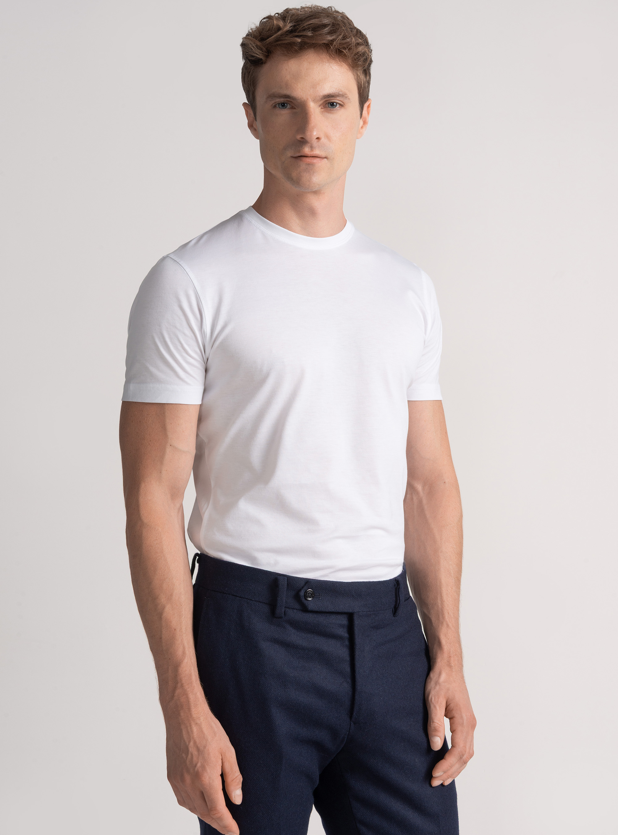 T-shirt &agrave; demi-manches en coton Supima, BLANC
