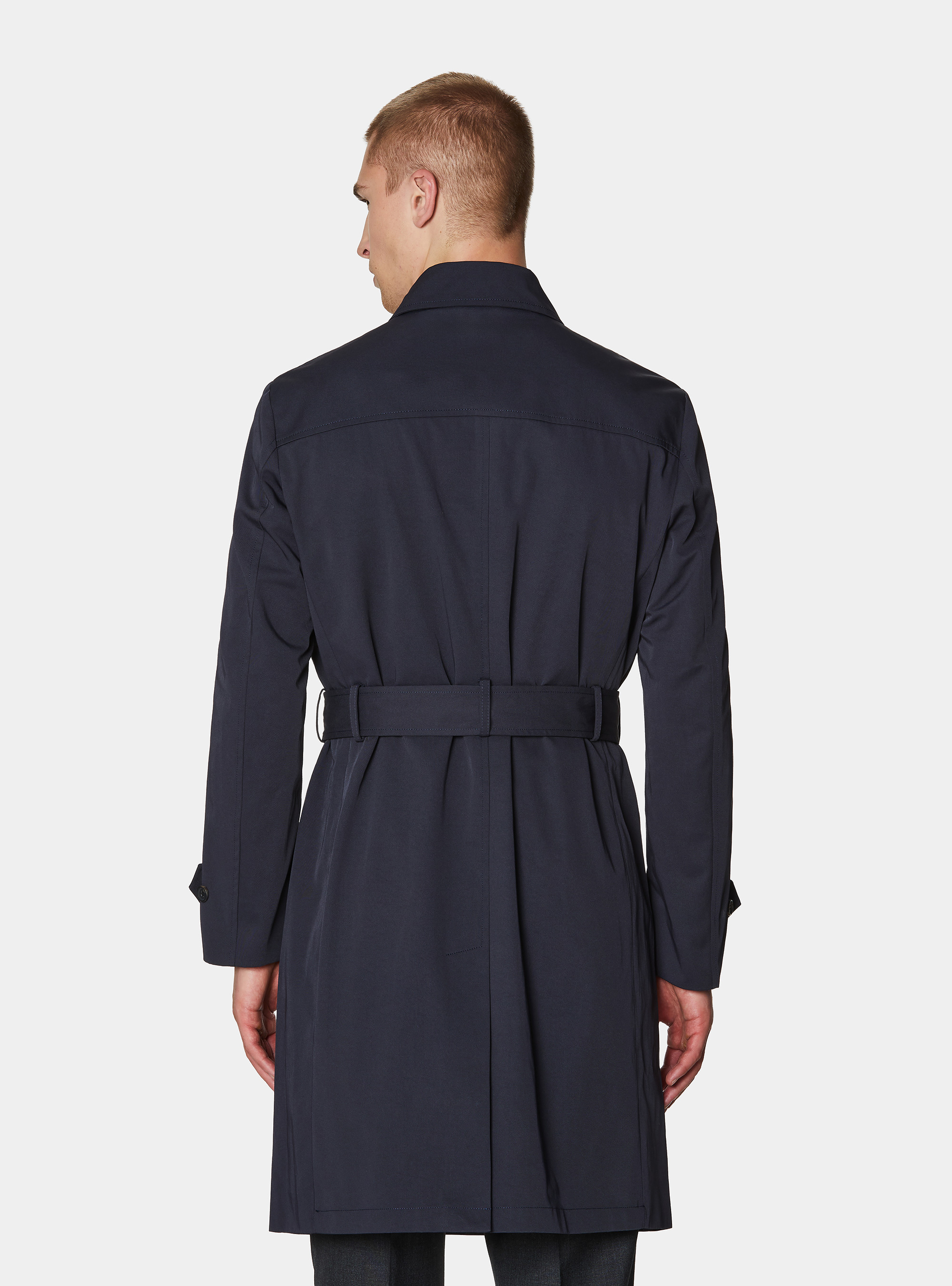 Double-breasted trench coat in cotton twill, NAVY BLUE