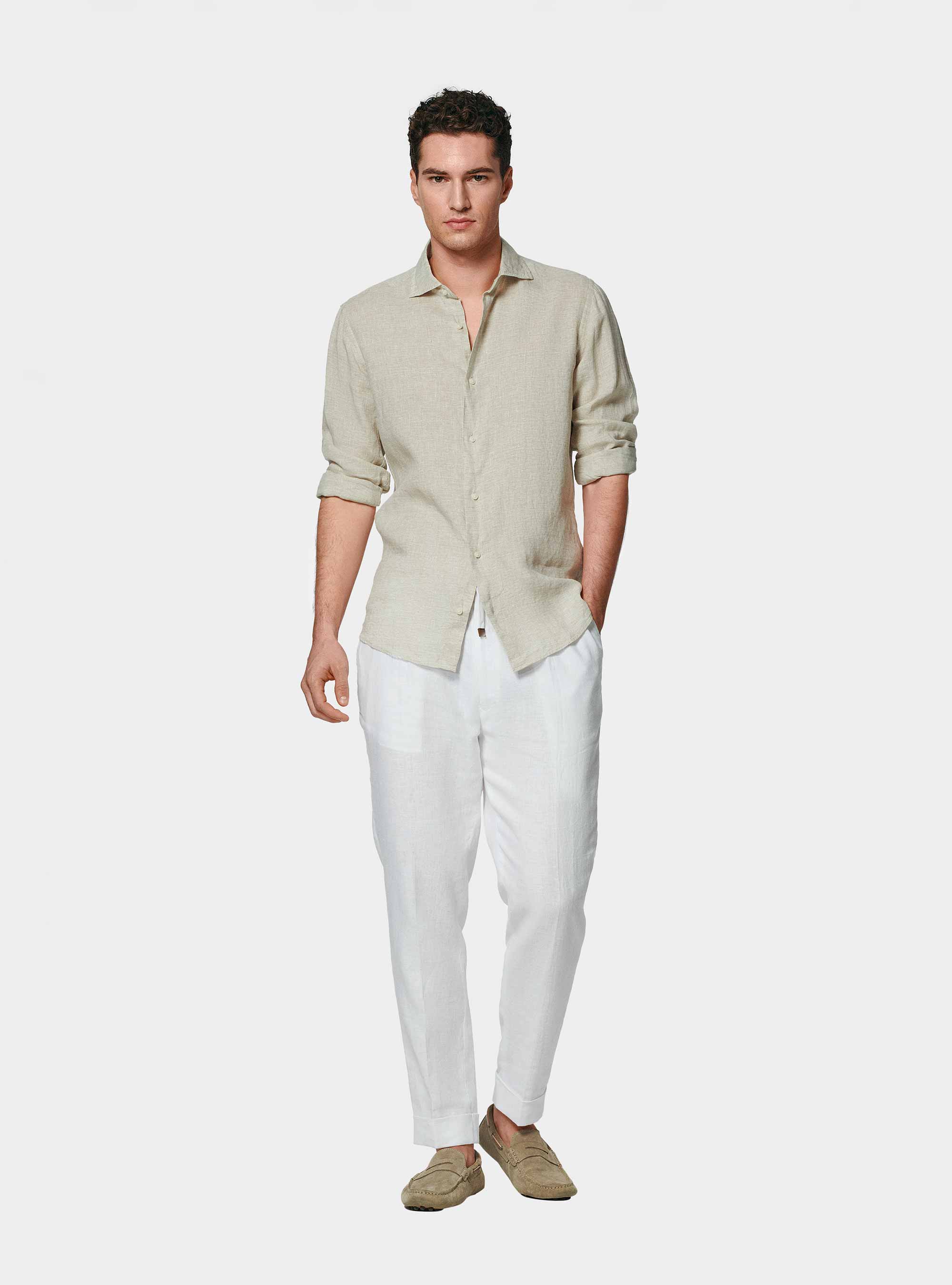 Pure linen shirt, ECRU MELANGE 0562C