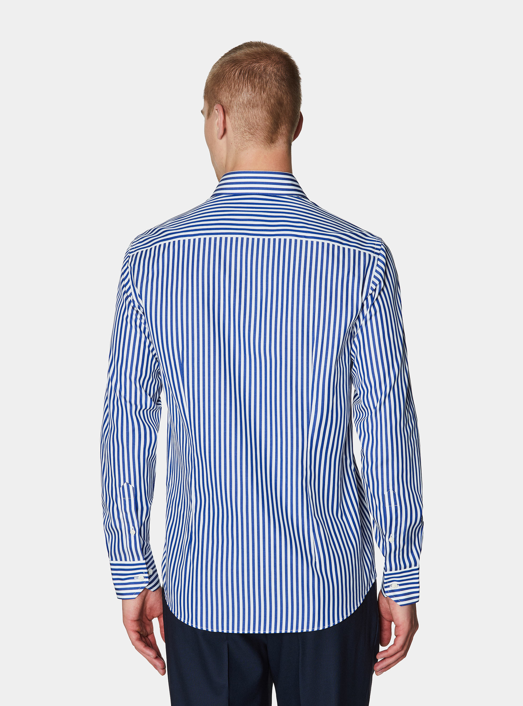 Wide-striped cotton poplin shirt, BLUE