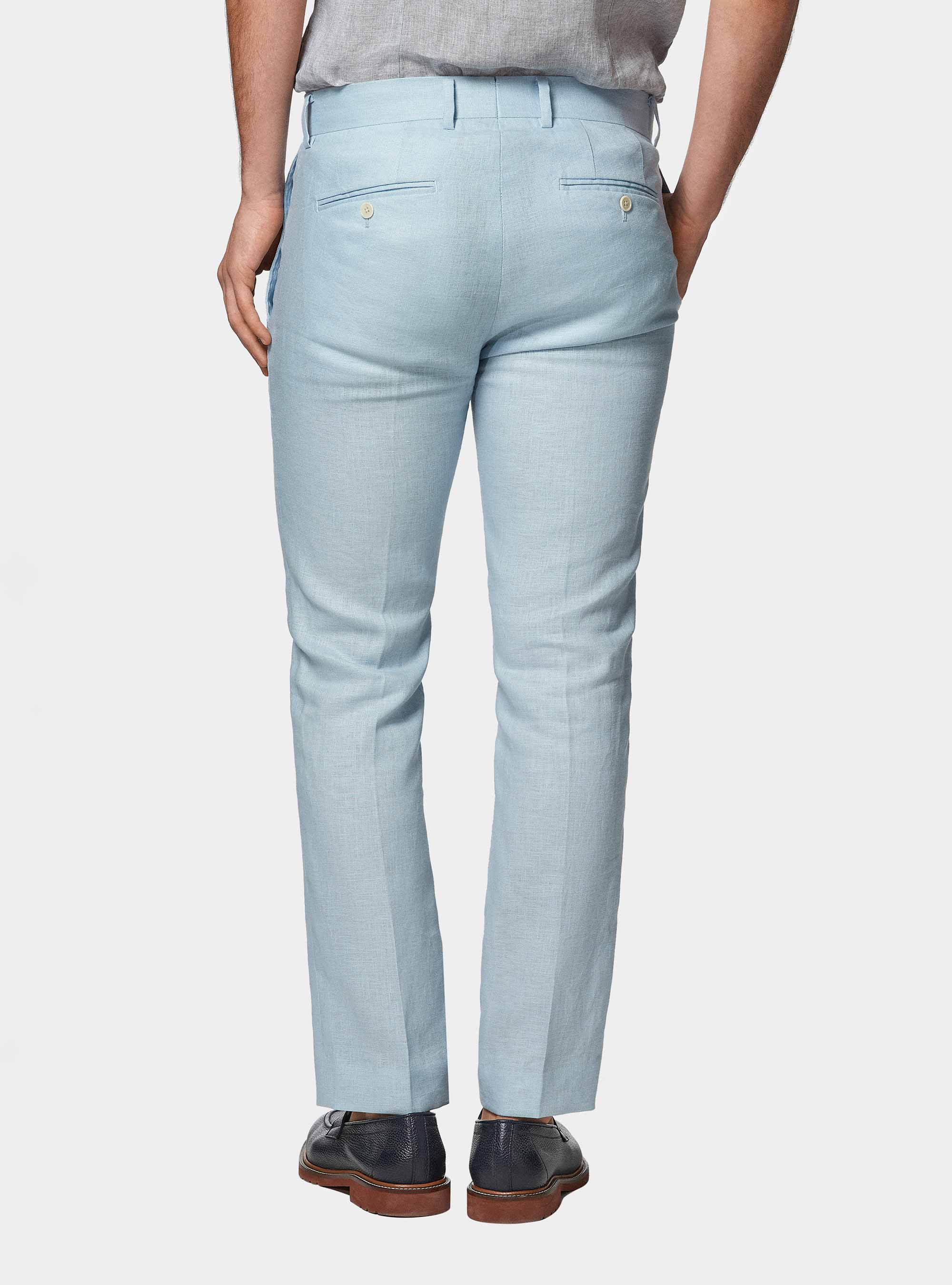 Pantaloni abito in puro lino, AZZURRO