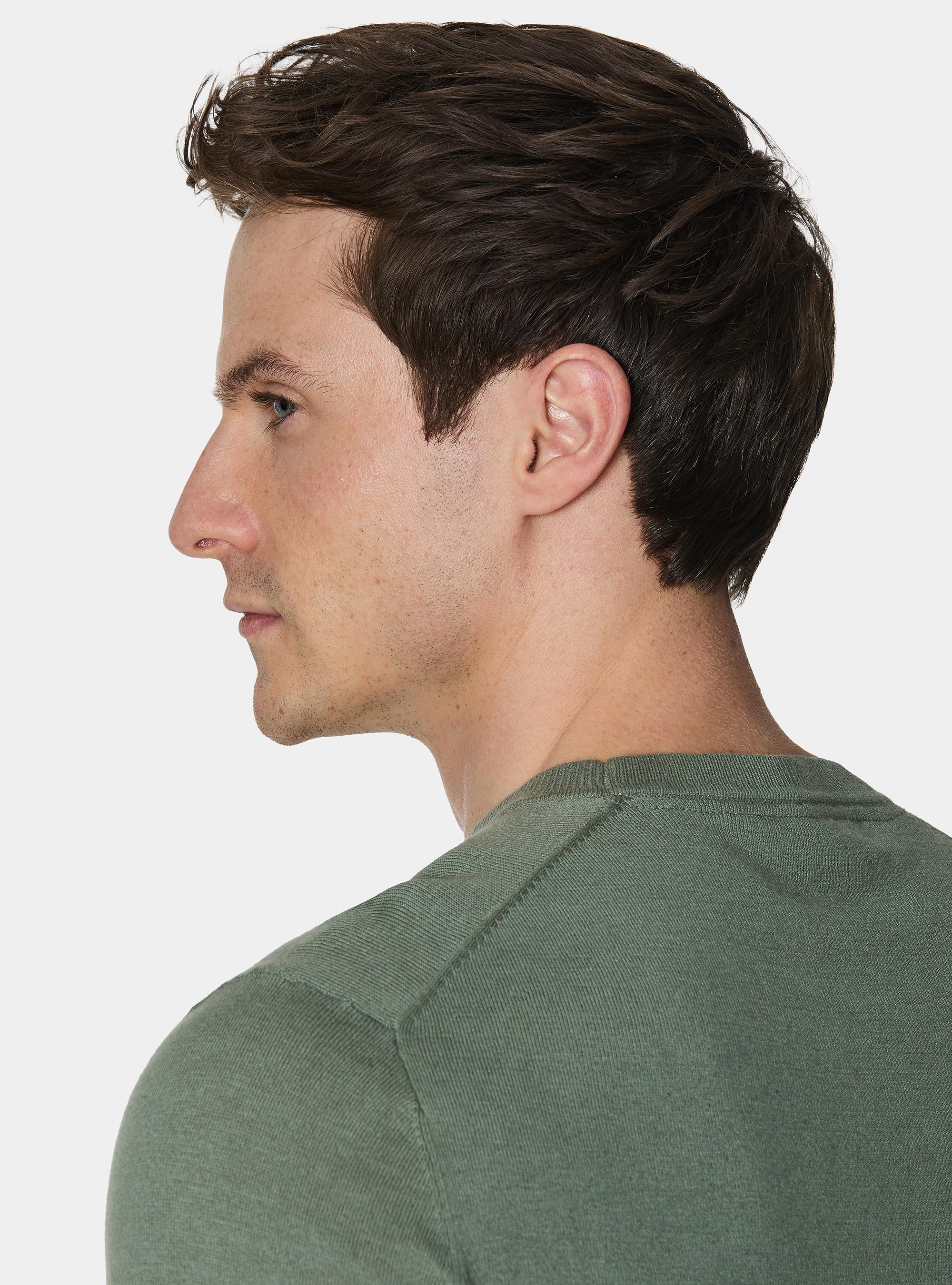 Rundhals-Pullover aus Baumwolle, Seide und Kaschmir, VERDE SALVIA 0604C