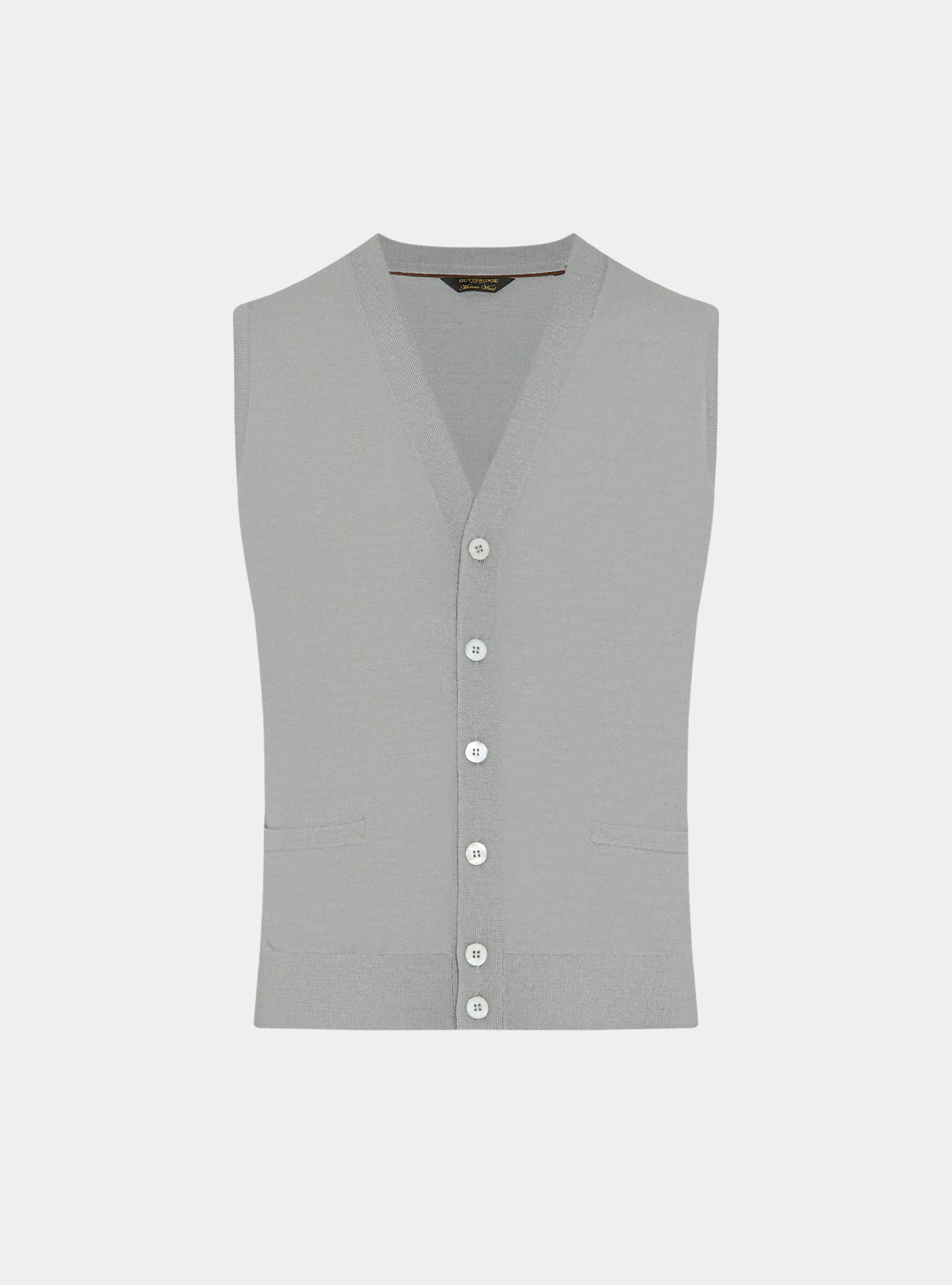 Gilet in maglia con bottoni in lana merino extrafine, GRIGIO CHIARO