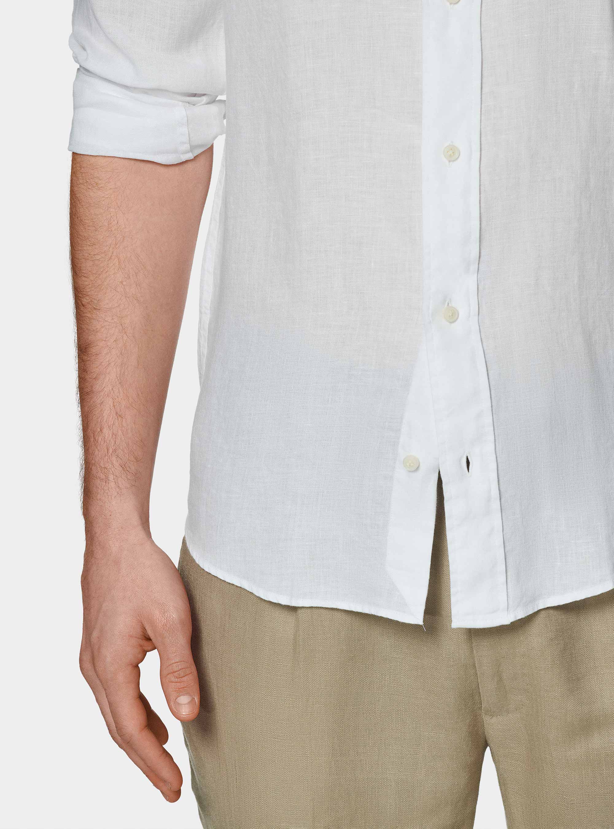 Chemise blanche cor&eacute;enne en pur lin, BLANC