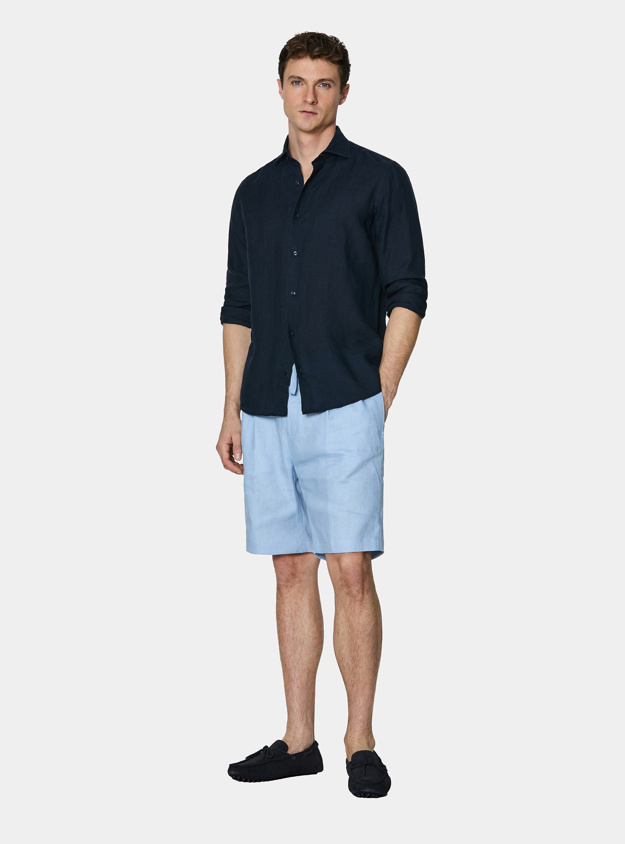 Pure linen shirt, NAVY BLUE
