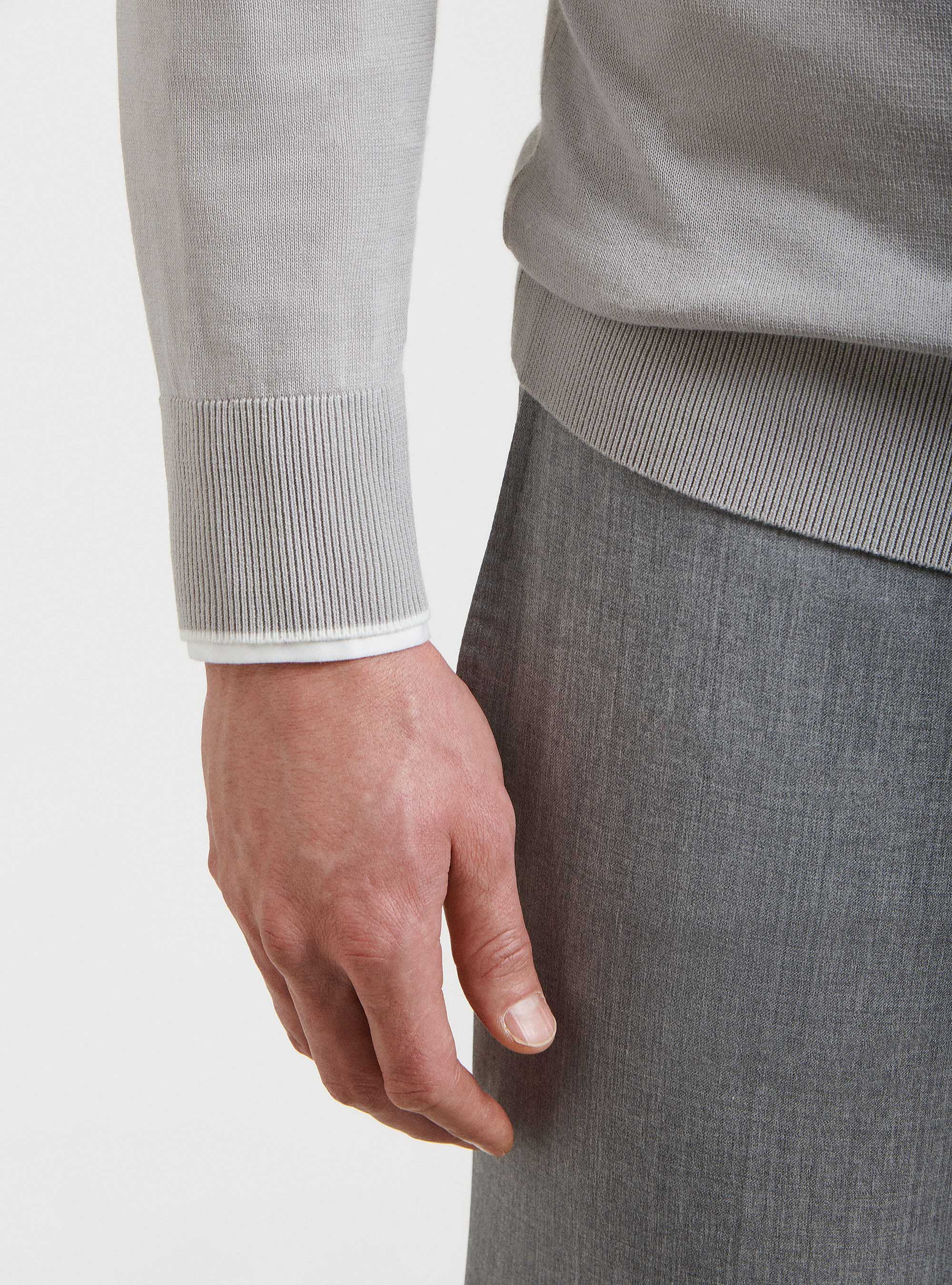 Maglia mezza zip in puro cotone extrafine, GRIGIO CHIARO MELANGE