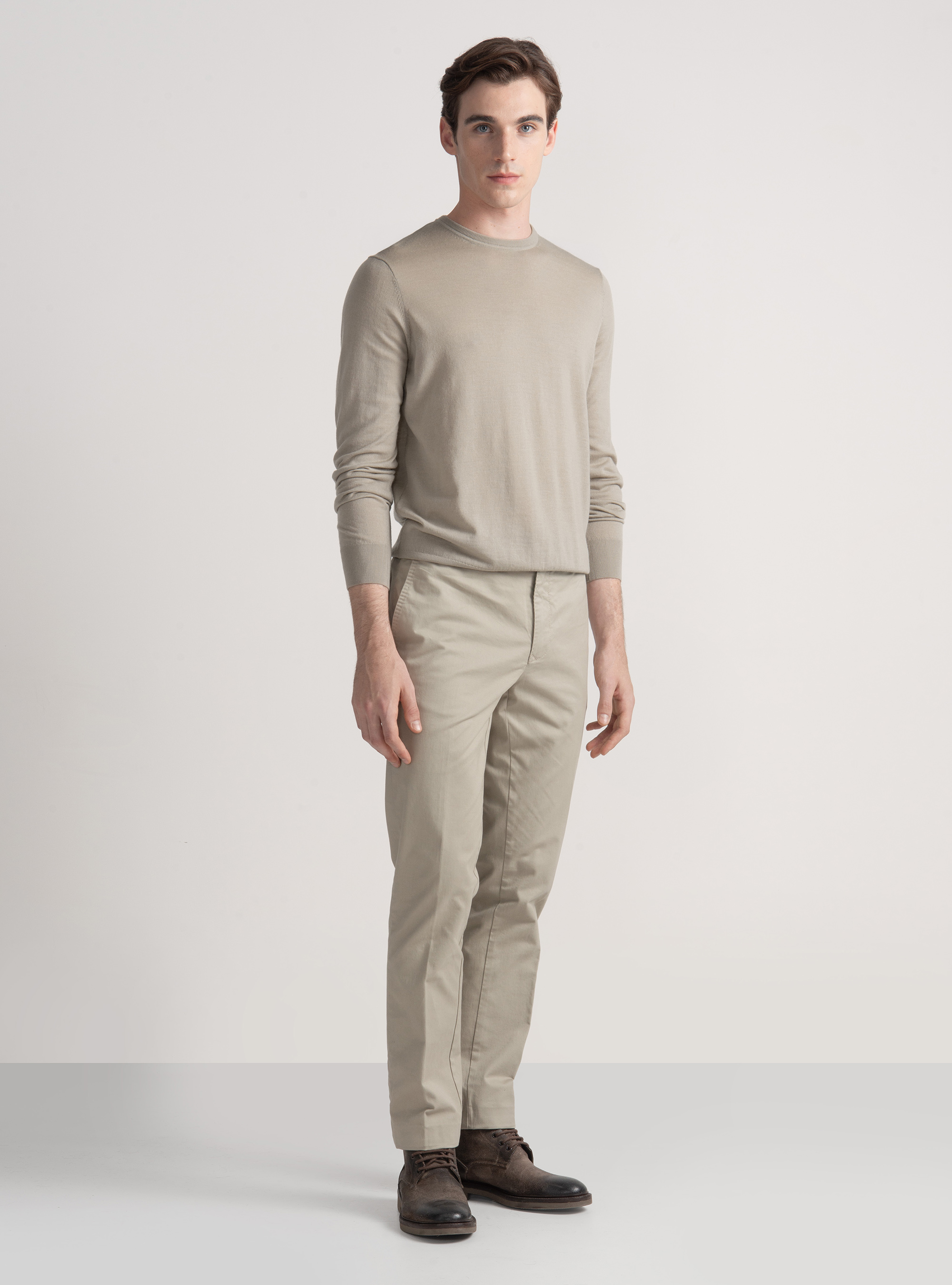 Crew-neck sweater in pure extra-fine merino wool, SAND