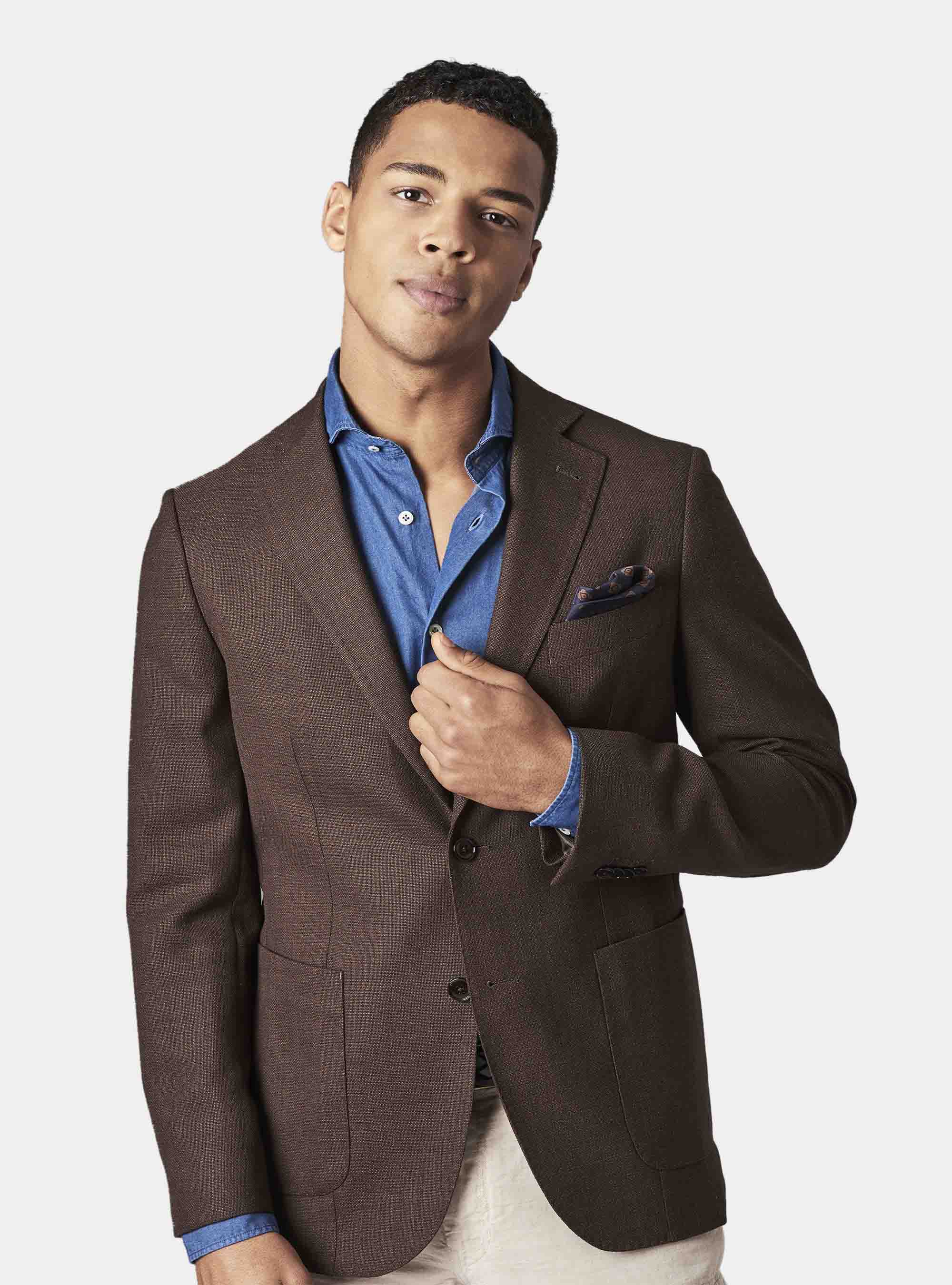 Micro-textured pure wool blazer, BROWN