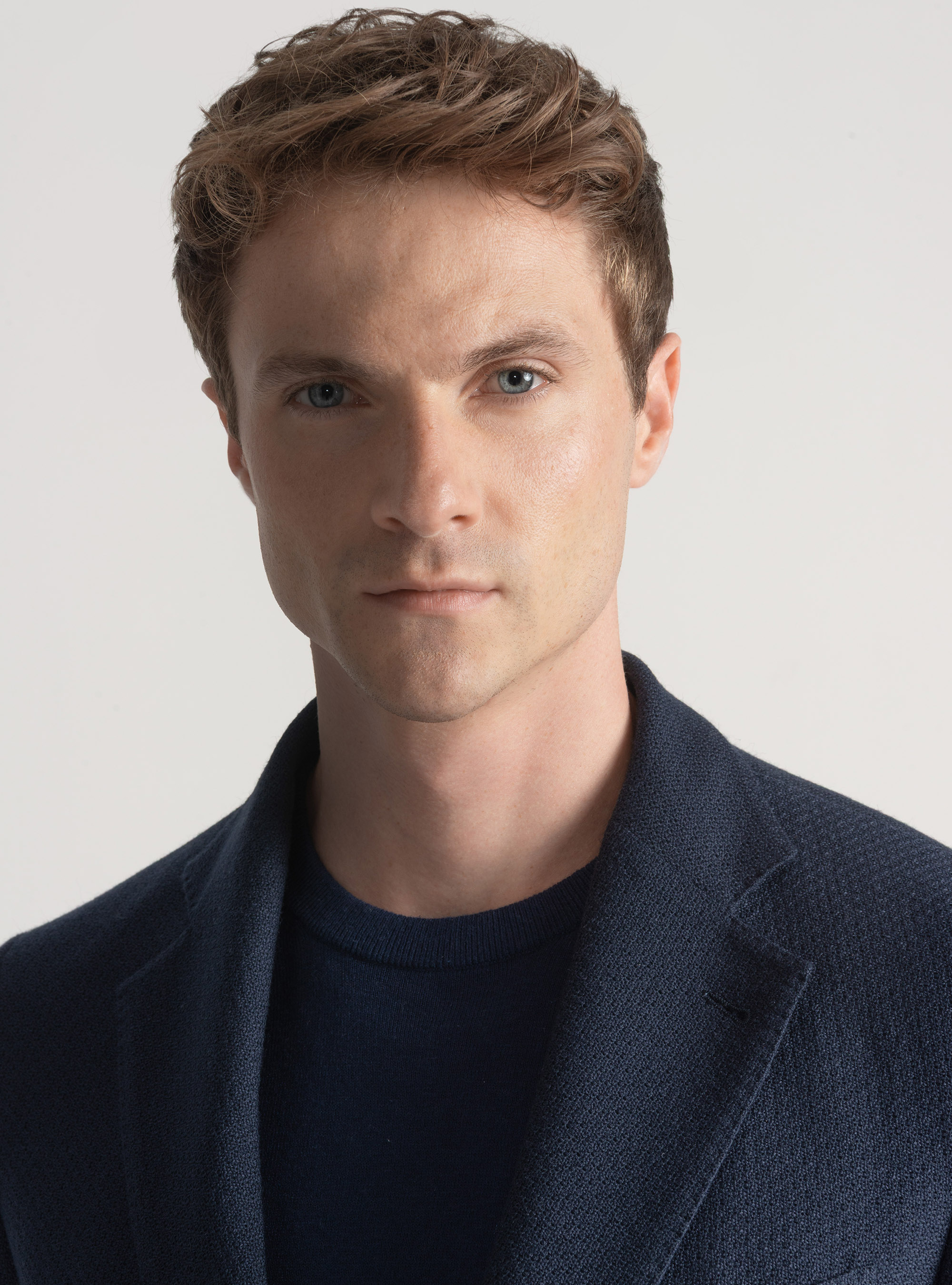 Wool and cotton leno blazer, NAVY BLUE