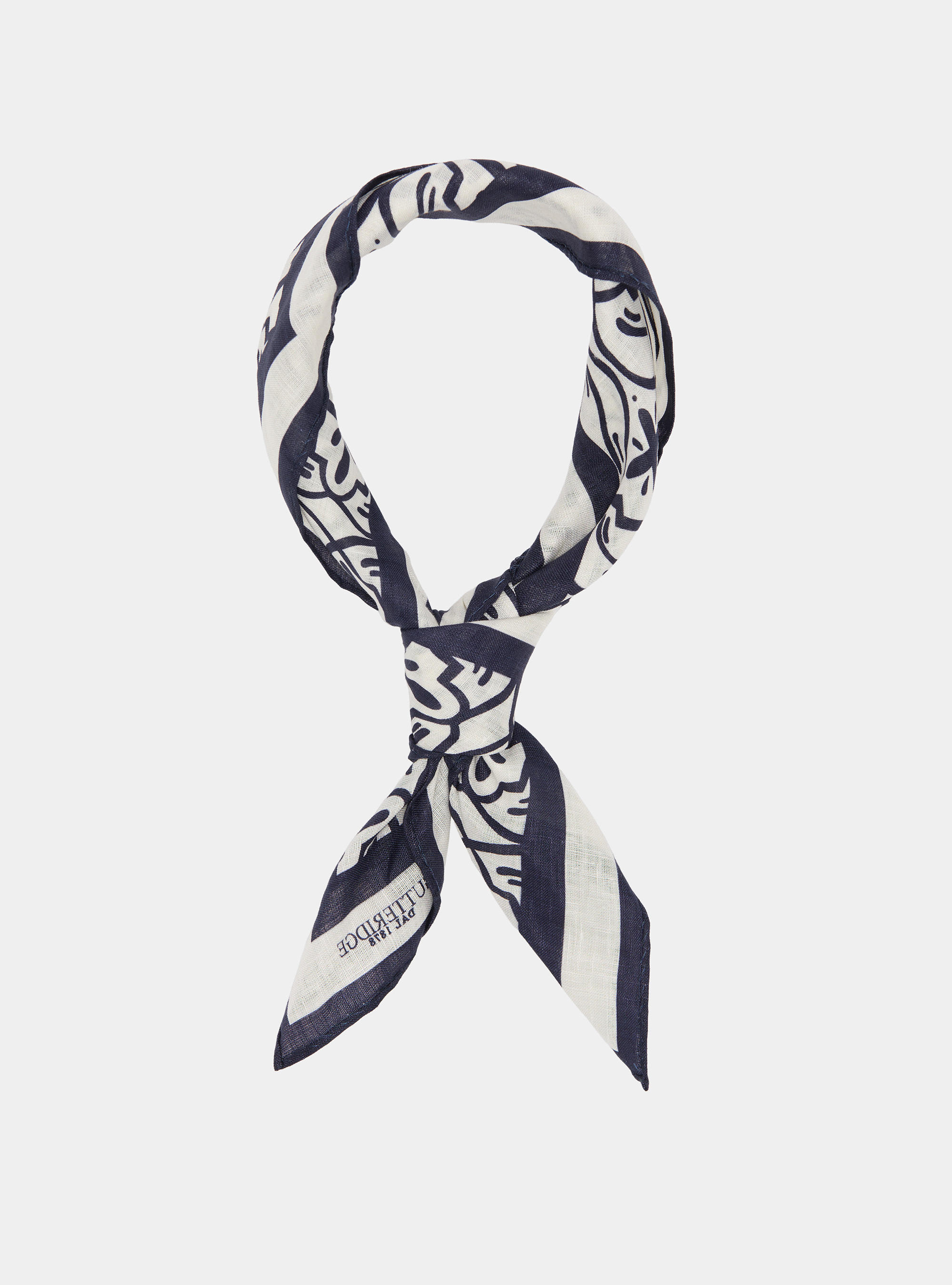 Linen foulard with majolica print, NAVY BLUE