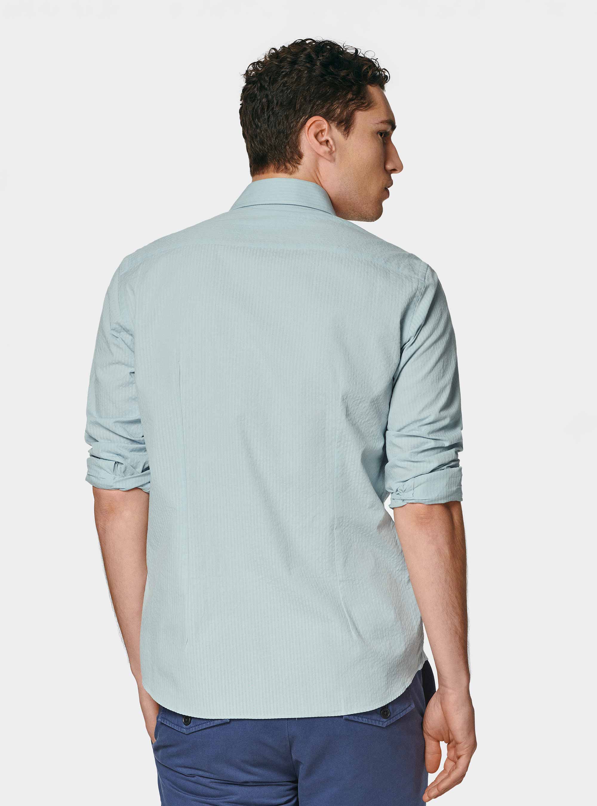 Camicia in puro cotone seersucker, AZZURRO